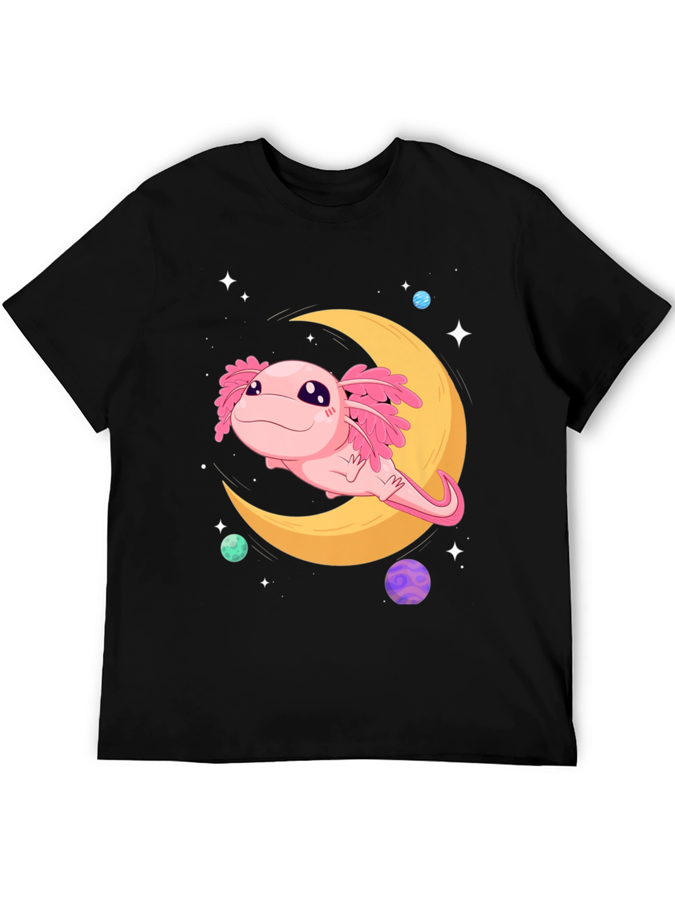 Black Axolotl Moon T-Shirt - Cute Space Design view 5