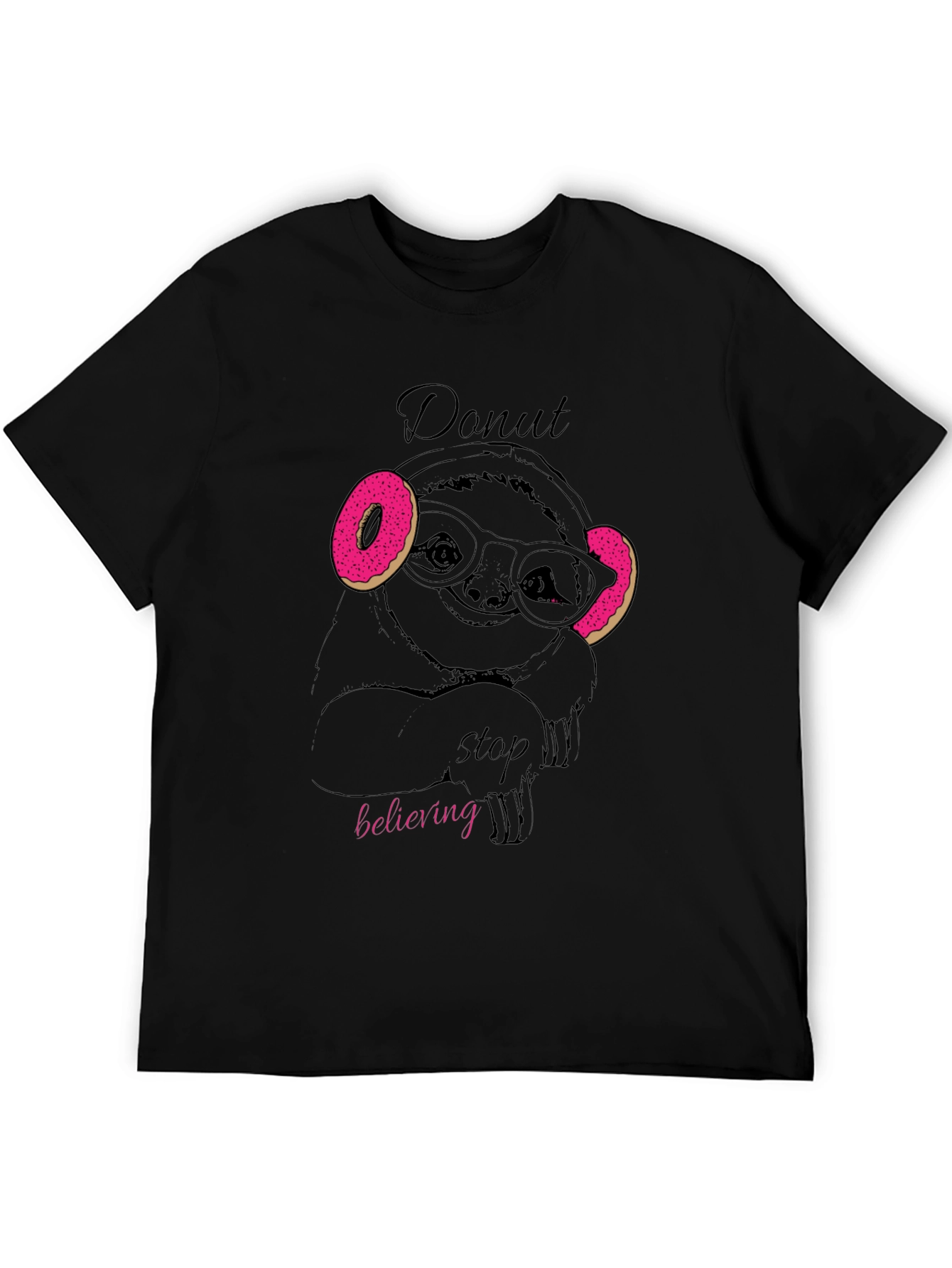 Black Donut Stop Believing Sloth T-Shirt - Funny Graphic Tee view 5