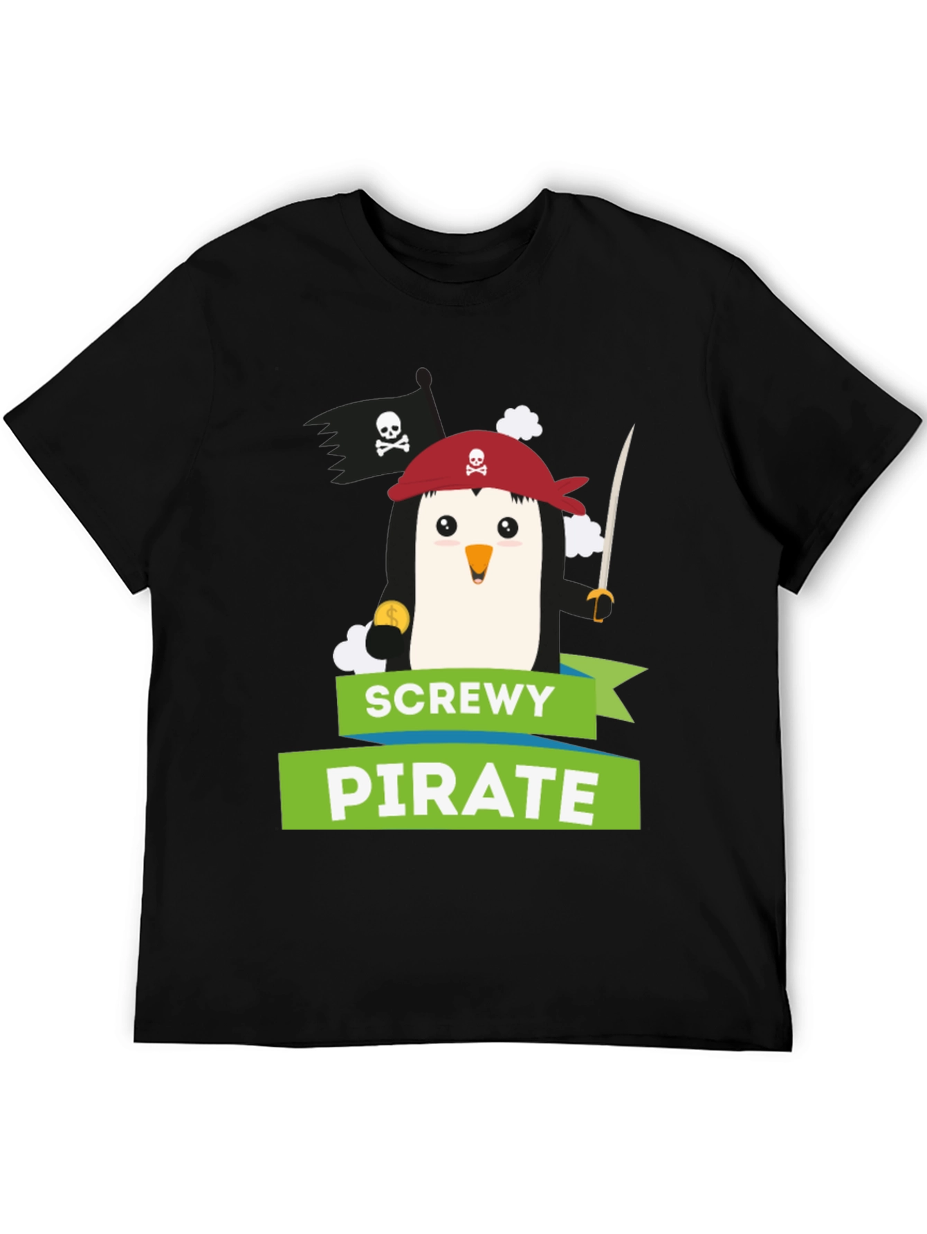 Black Screw Pirate Penguin T-Shirt - Funny Cartoon Tee view 5