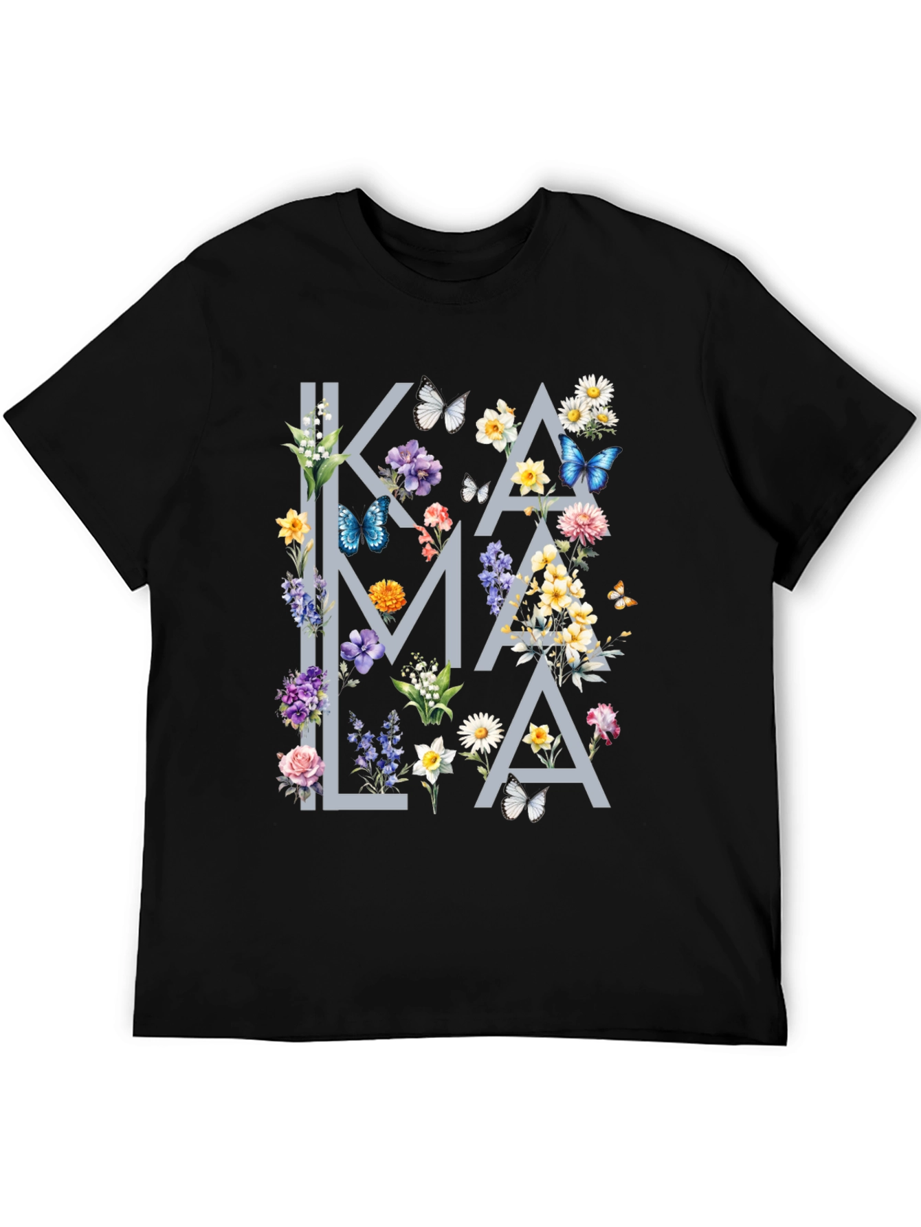 Black Floral Kamala T-Shirt - Stylish Graphic Tee view 5
