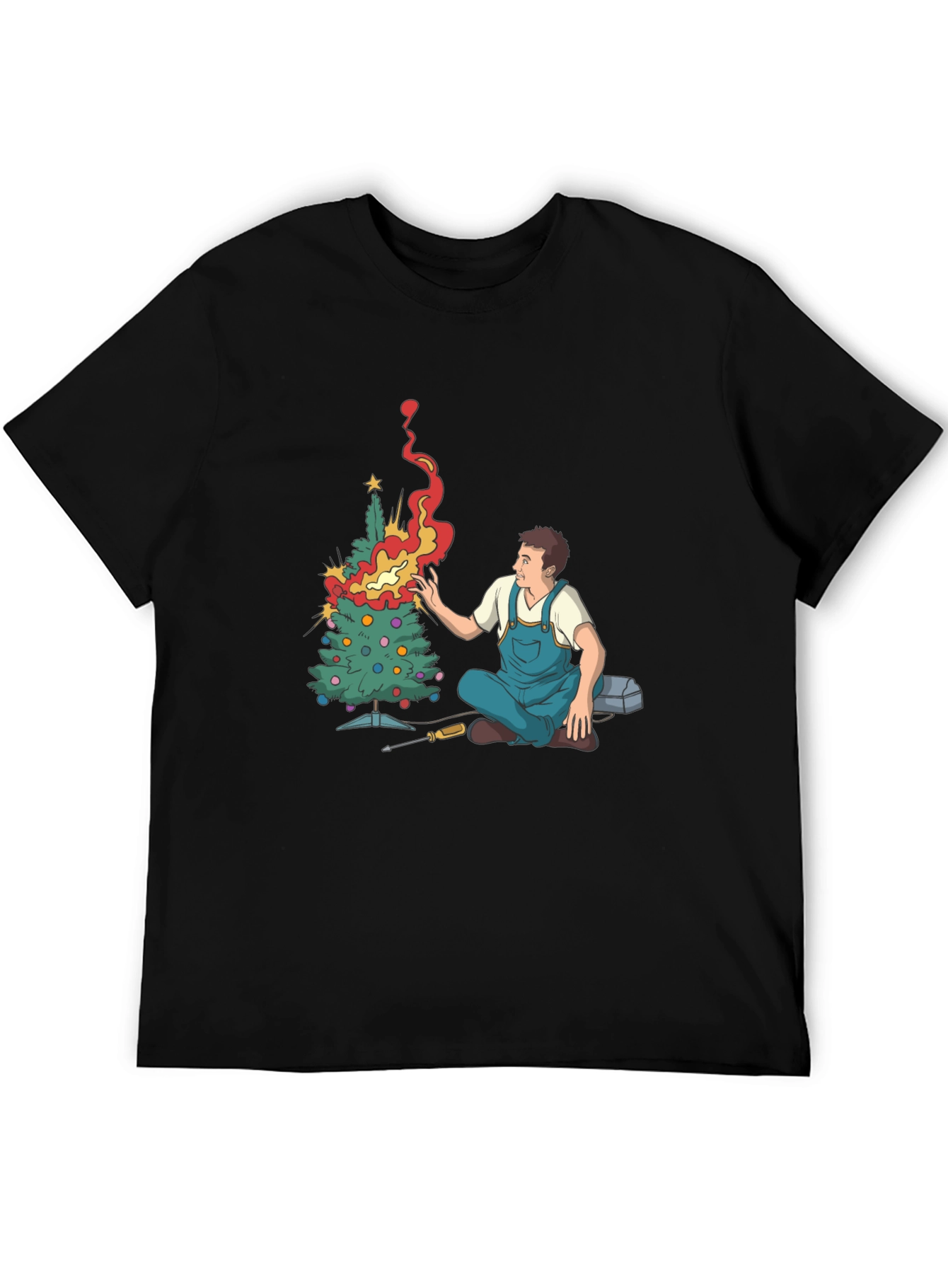 Black Burning Christmas Tree Graphic Tee view 5