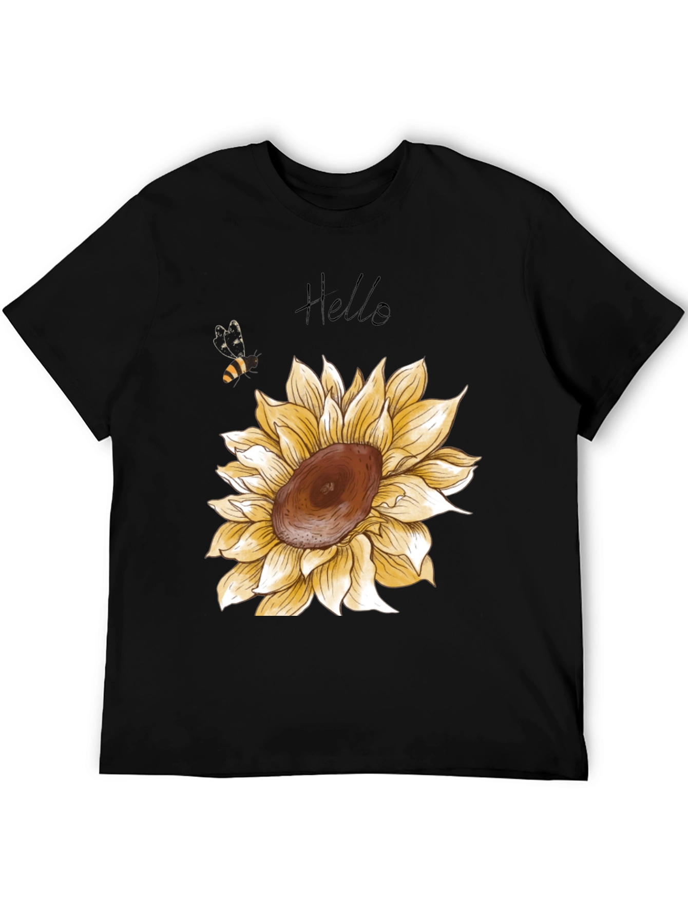 Black Sunflower Graphic Print Men's Black T-Shirt view 5