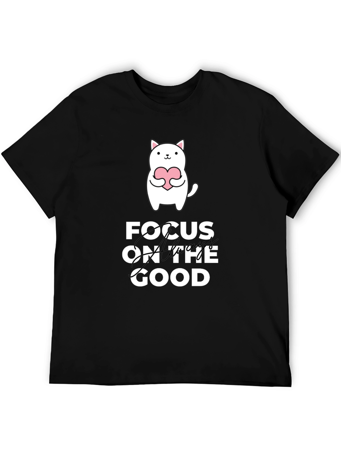 Black Focus on the Good T-Shirt - Cute Cat Design view 5