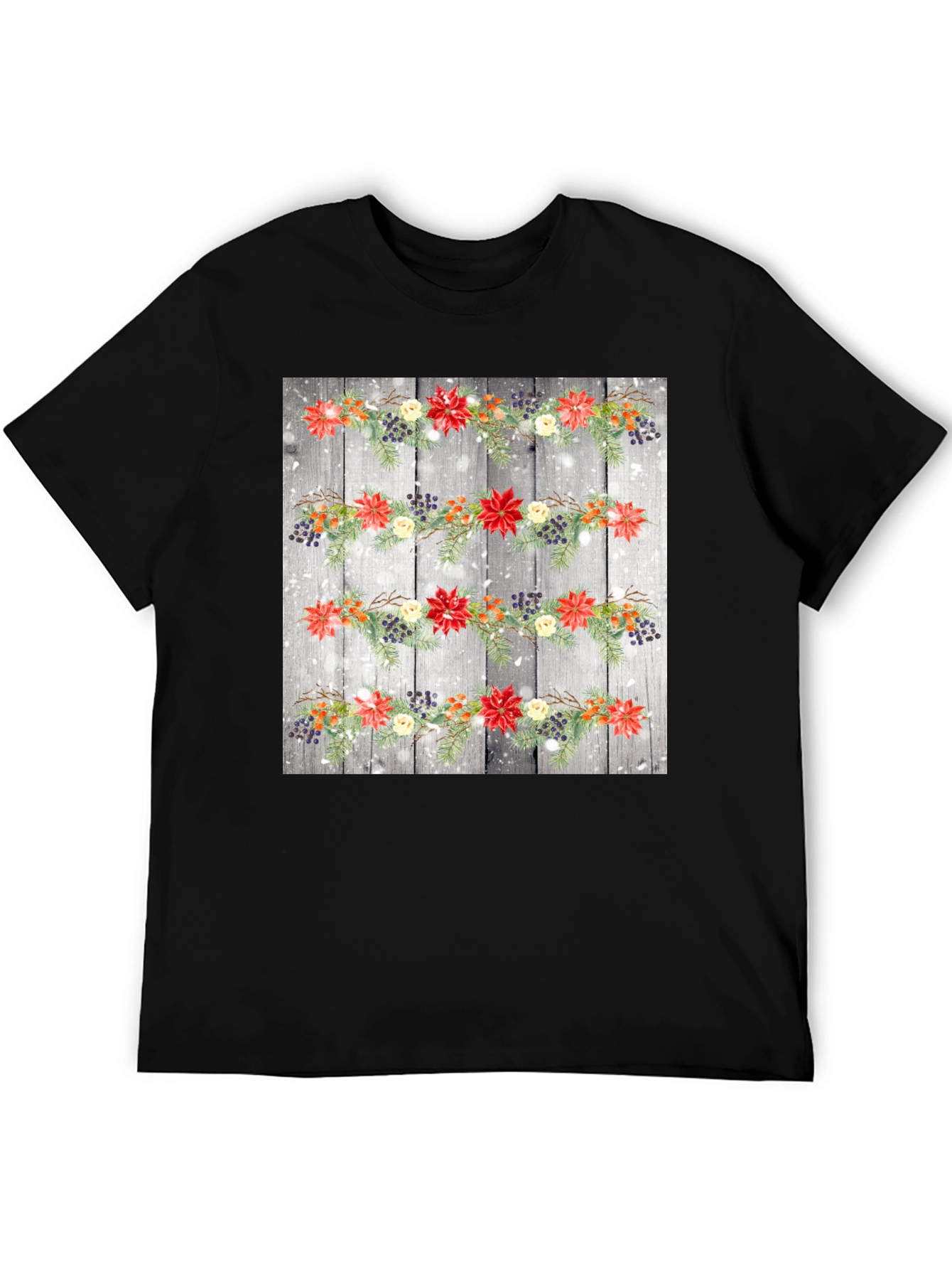 Black Festive Floral Garland T-Shirt view 5