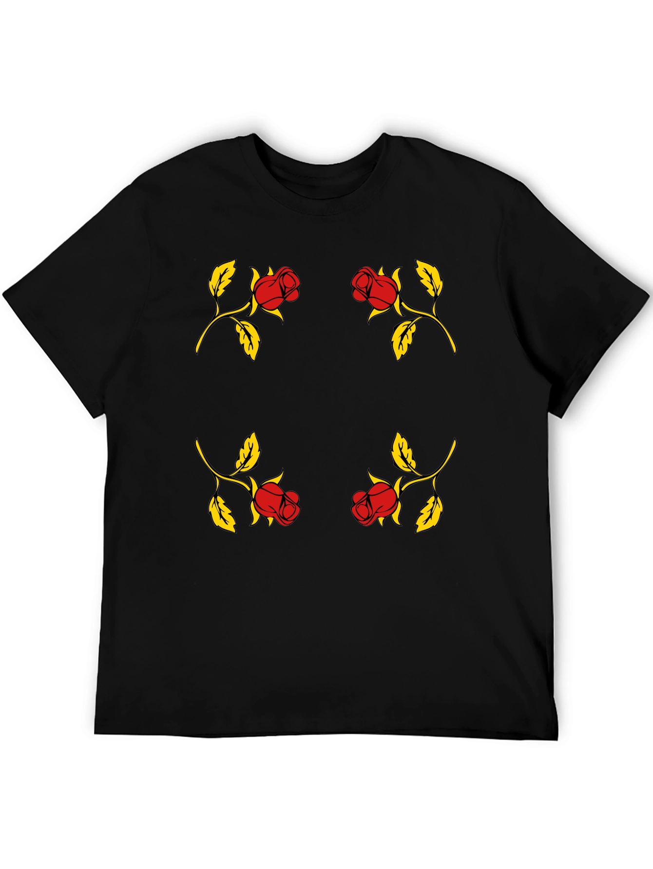 Black Rose Pattern Black T-Shirt view 5