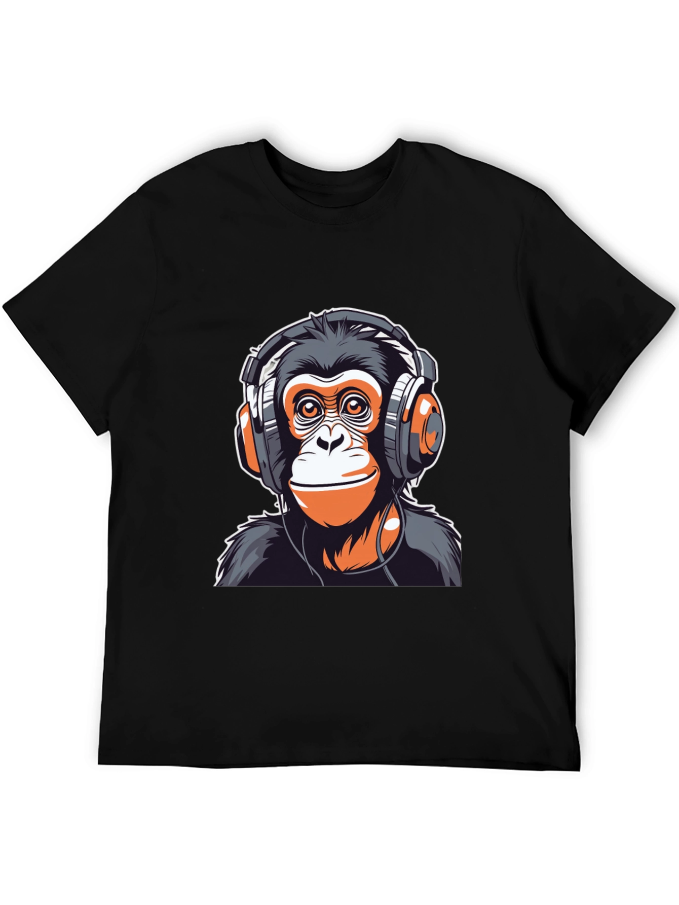 Black Cool Monkey Headphones Graphic Tee view 5