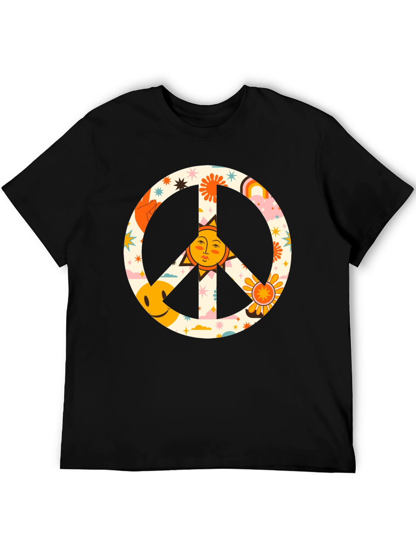 Black Groovy Peace Sign Graphic Tee - Retro Style view 5