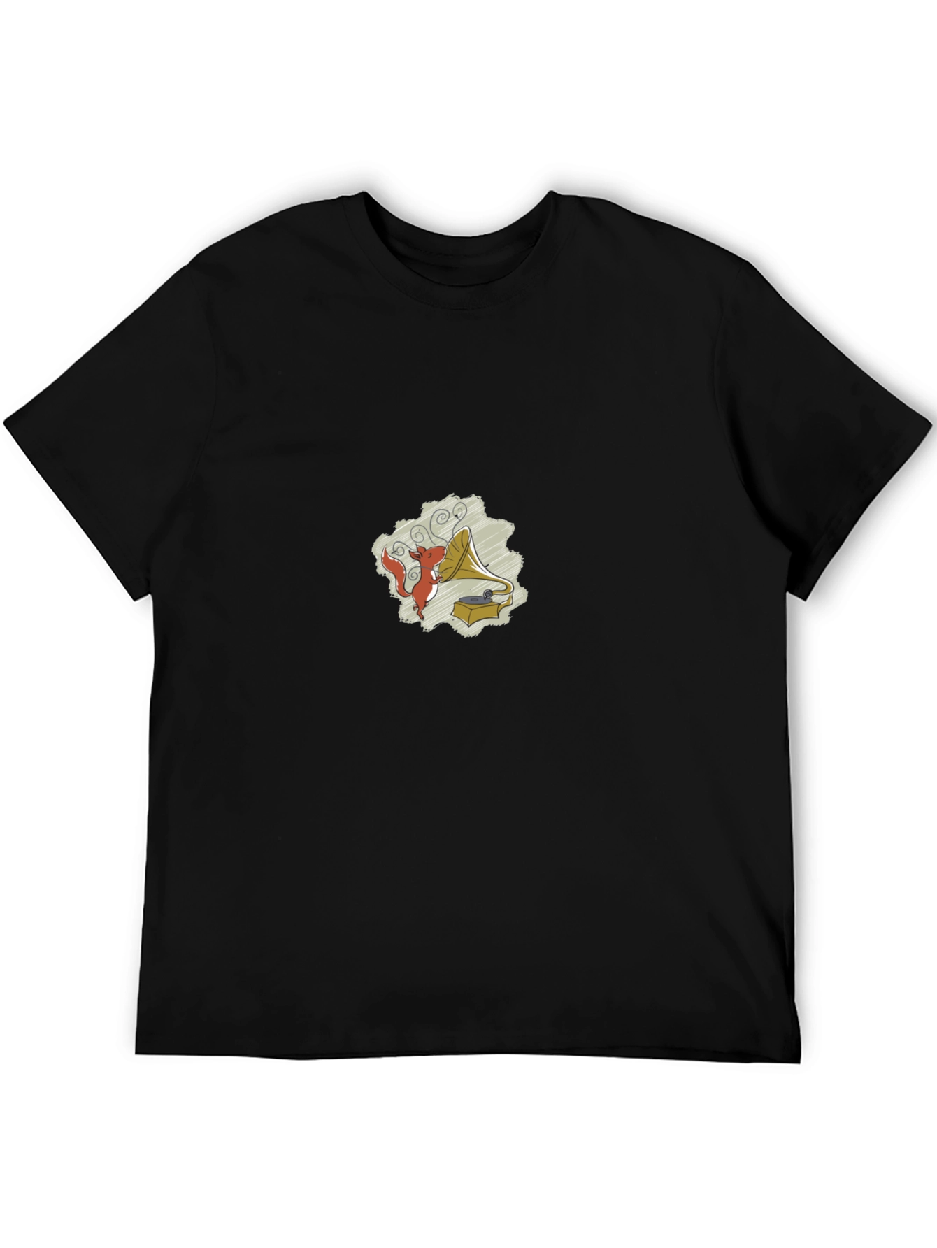 Black Retro Squirrel Gramophone Graphic T-Shirt view 5