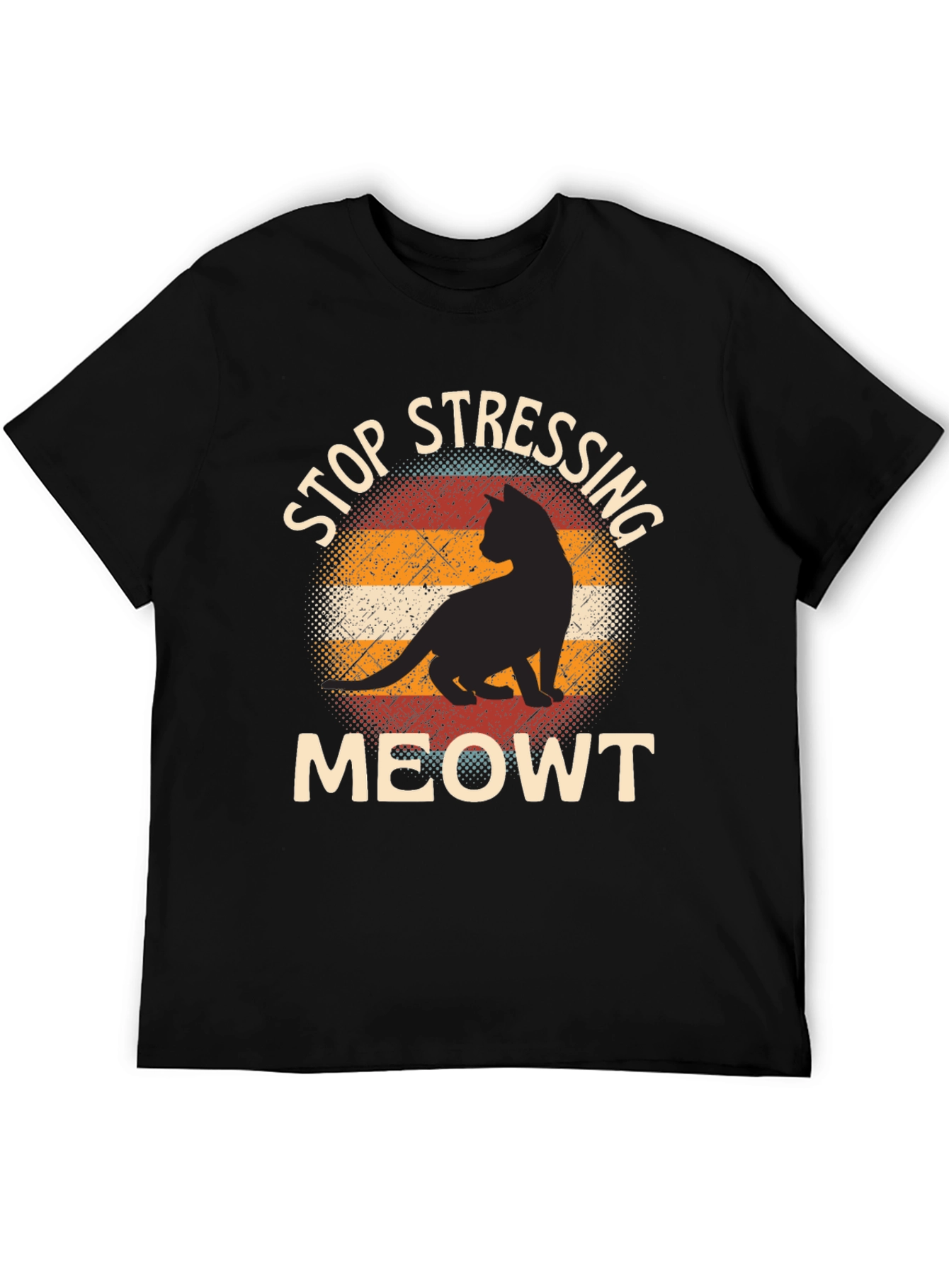 Black Stop Stressing Meowt Cat T-Shirt - Funny Cat Lover Tee view 5