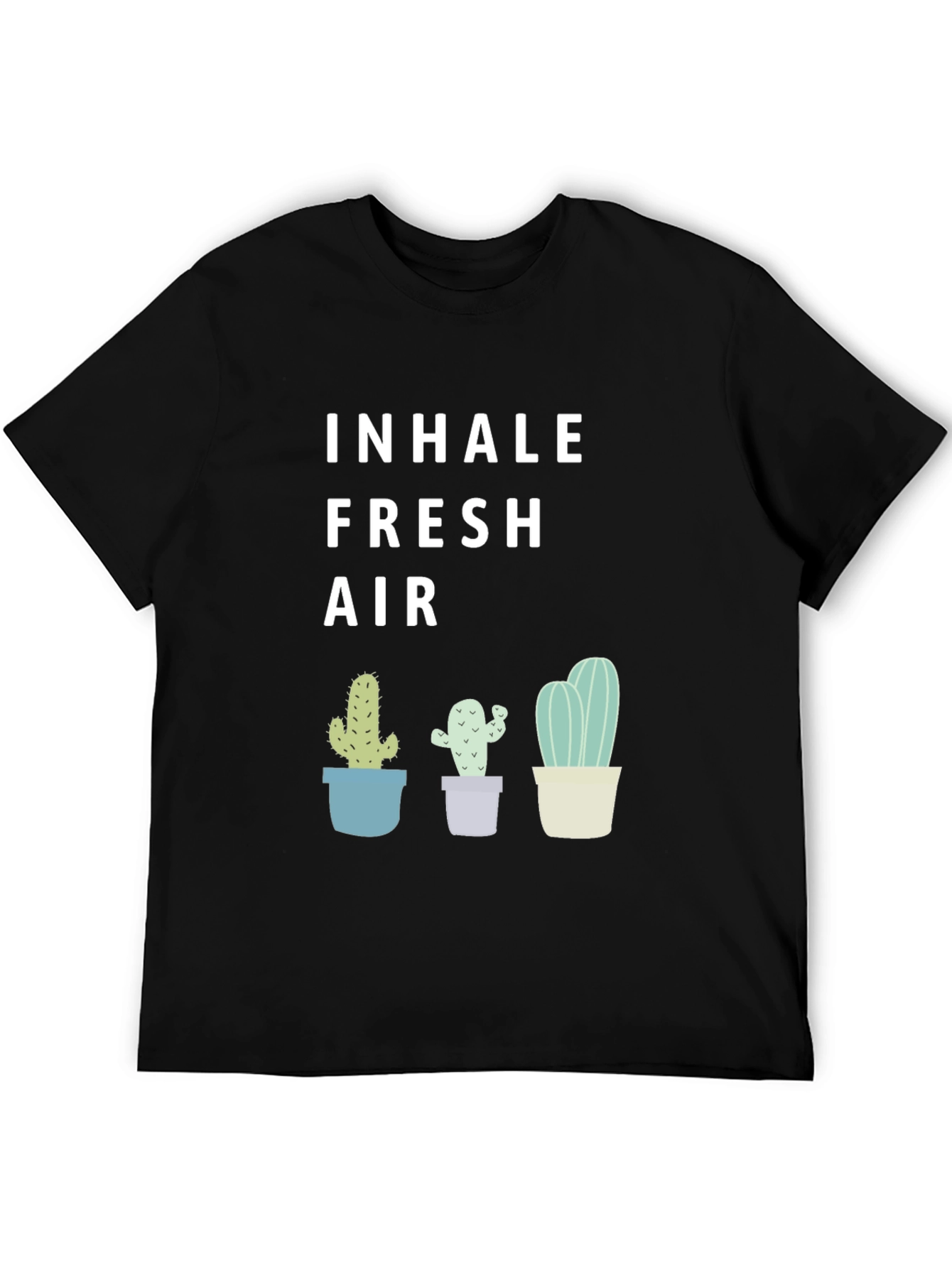 Black Inhale Fresh Air Cactus Graphic Tee - Unisex view 5
