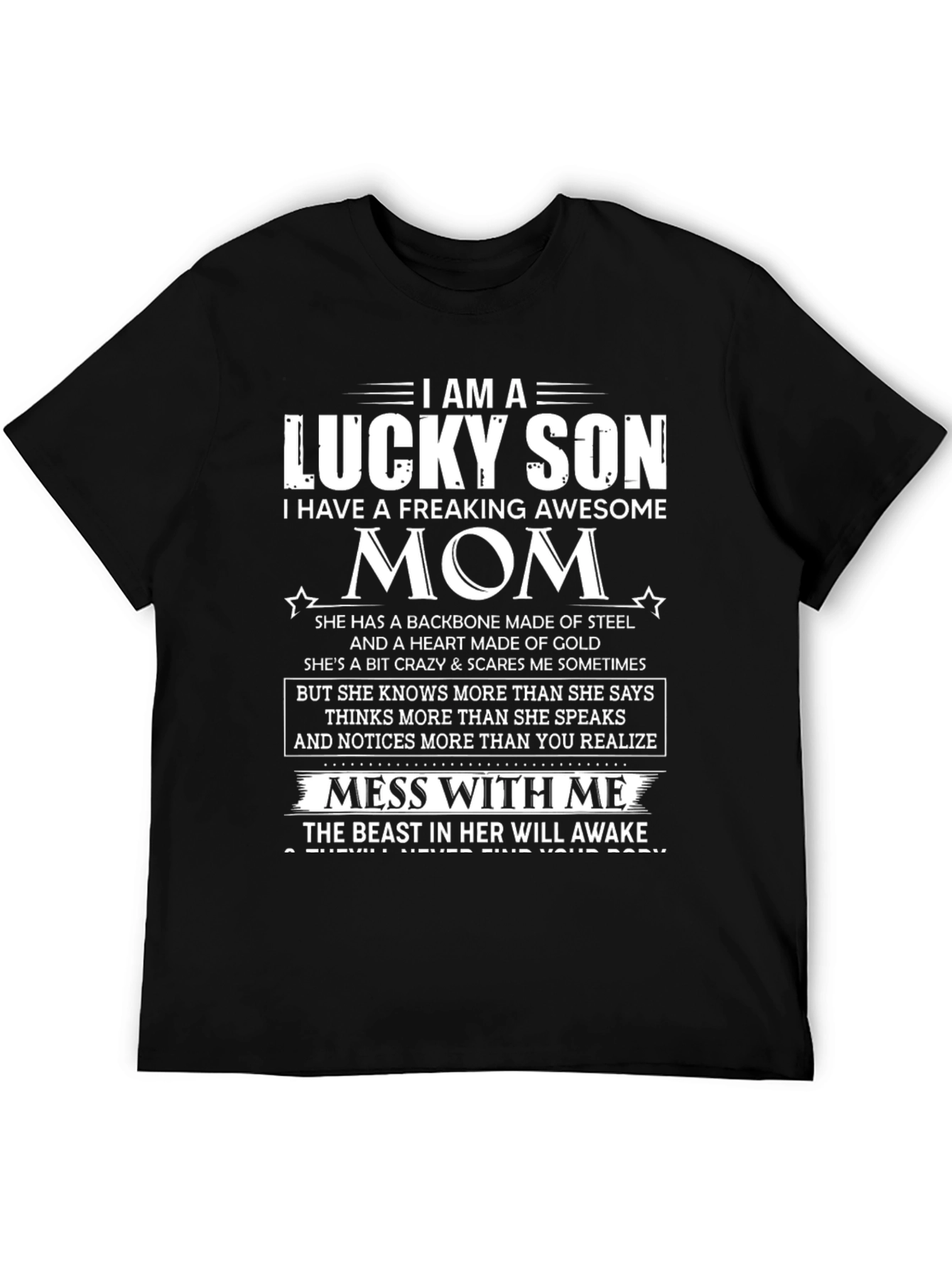 Black Lucky Son Awesome Mom Graphic T-Shirt view 5