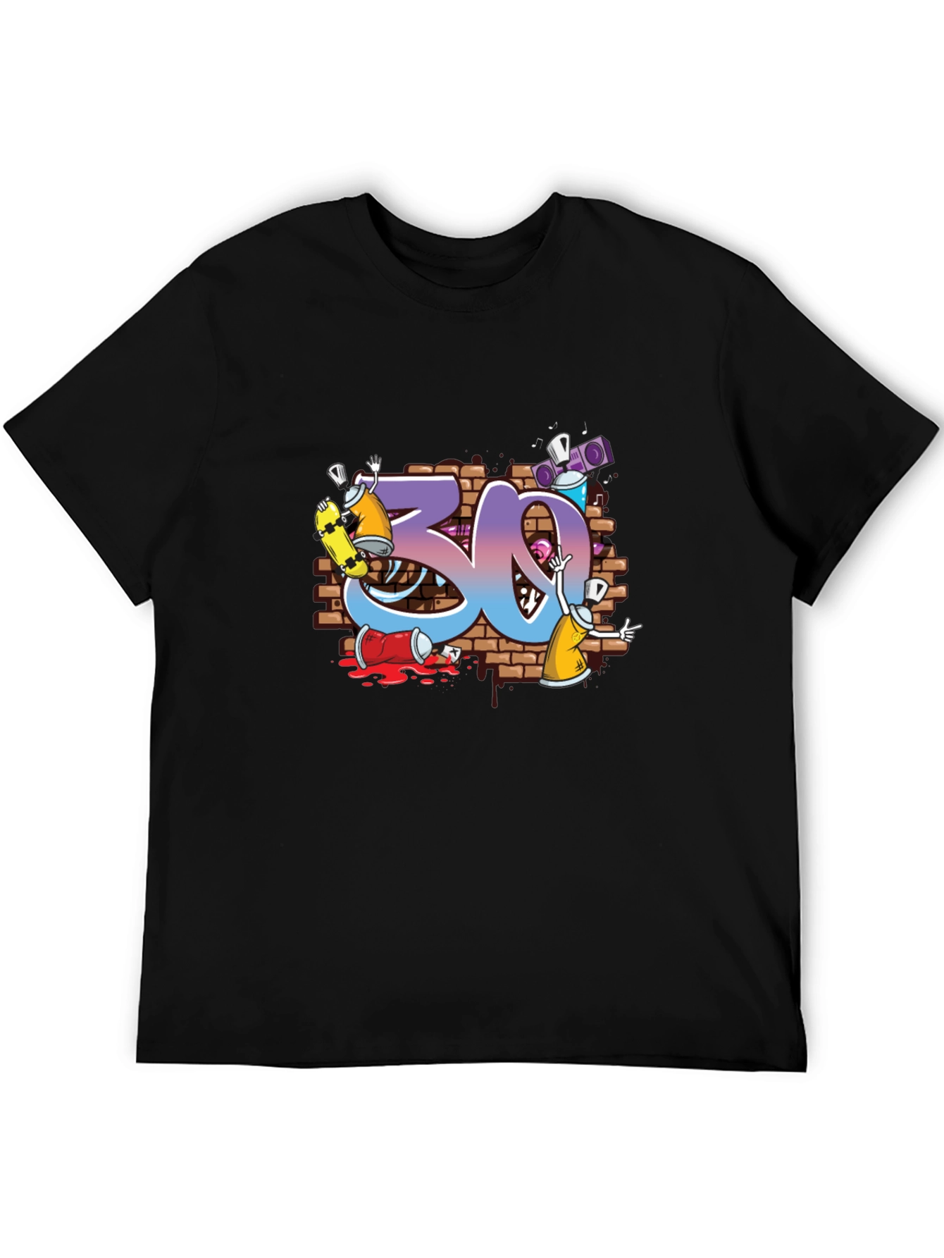 Black Graffiti Style Number 30 Graphic T-Shirt view 5