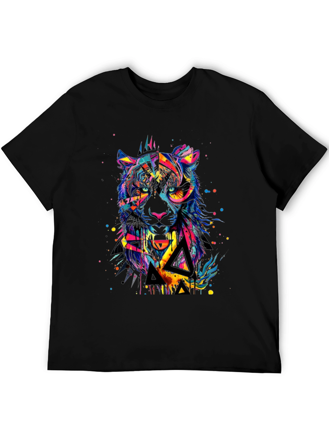 Black Colorful Geometric Tiger Graphic T-Shirt view 5