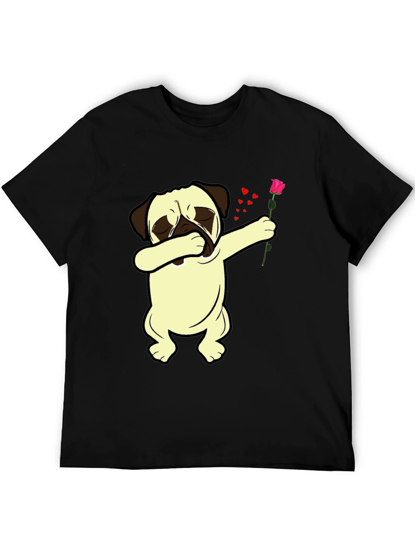Black Dabbing Pug T-Shirt with Rose view 5