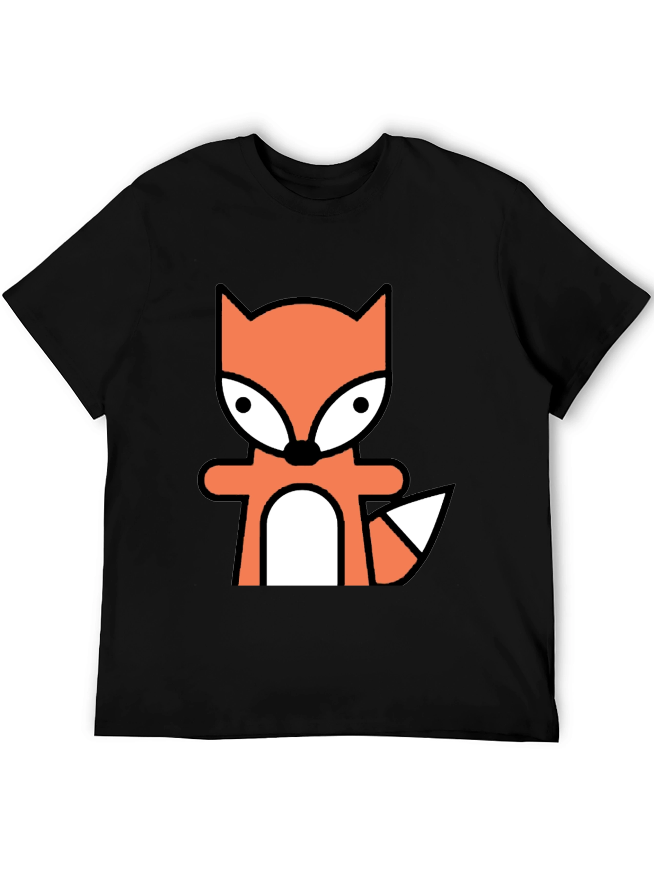 Black Cartoon Fox Graphic Tee - Black Cotton Blend view 5