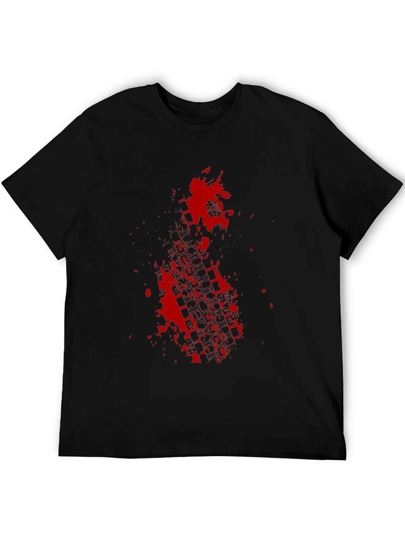 Black Black Tee with Red Tire Track Splatter Graphic view 5