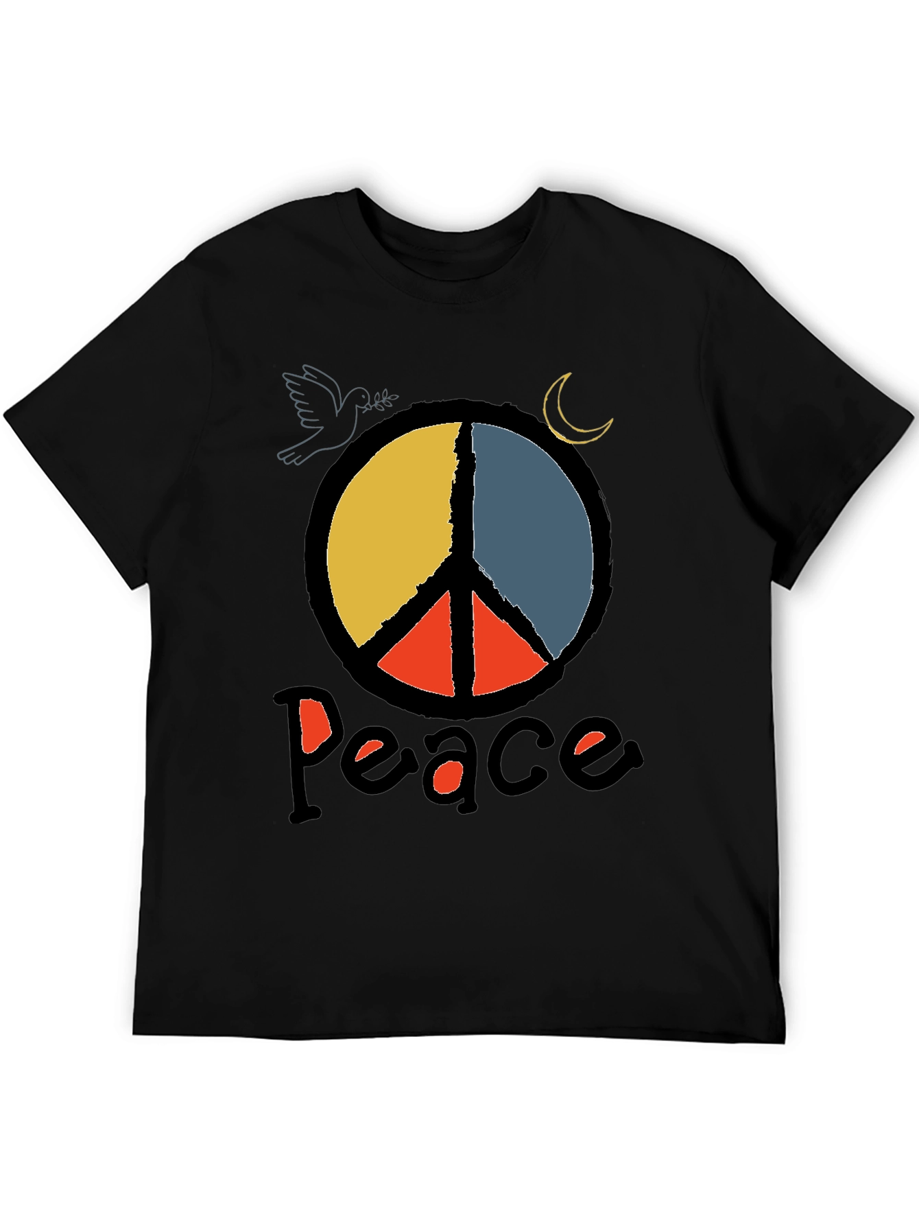 Black Peace Symbol Graphic Tee - Black Crewneck T-Shirt view 5