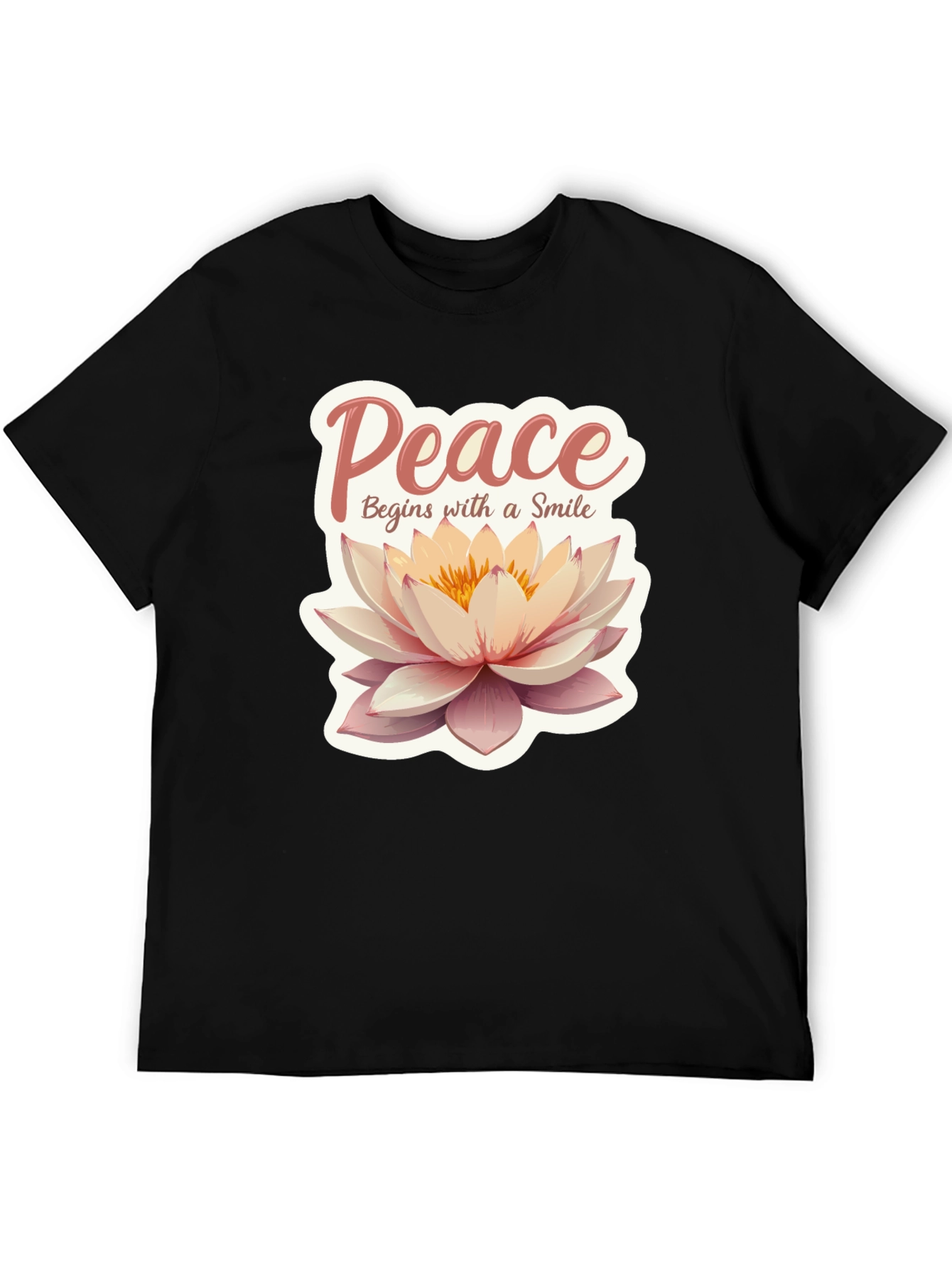 Black Peace Begins With a Smile Lotus Flower Graphic Tee view 5