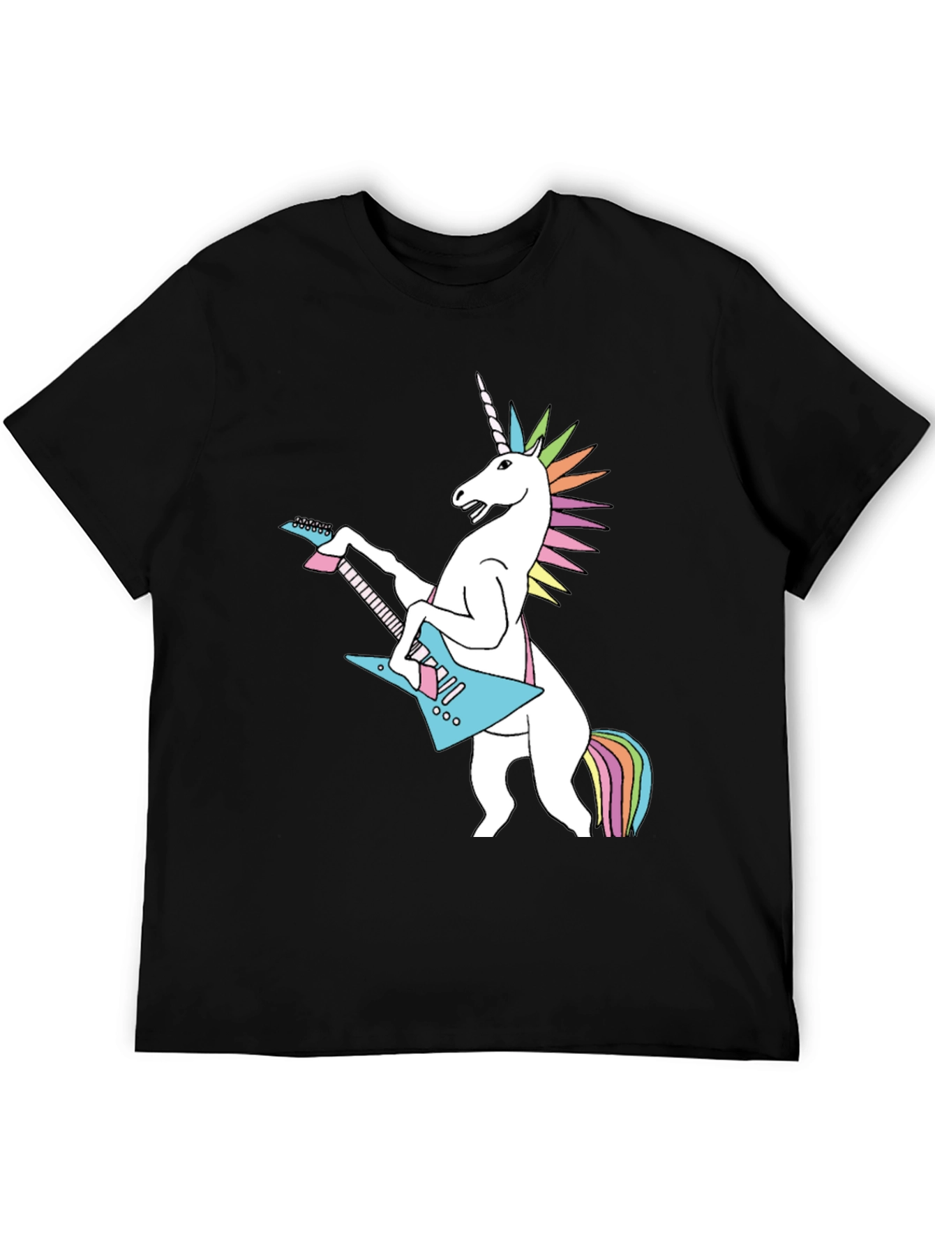 Black Unicorn Rock Guitar Black T-Shirt - Novelty Graphic Tee view 5