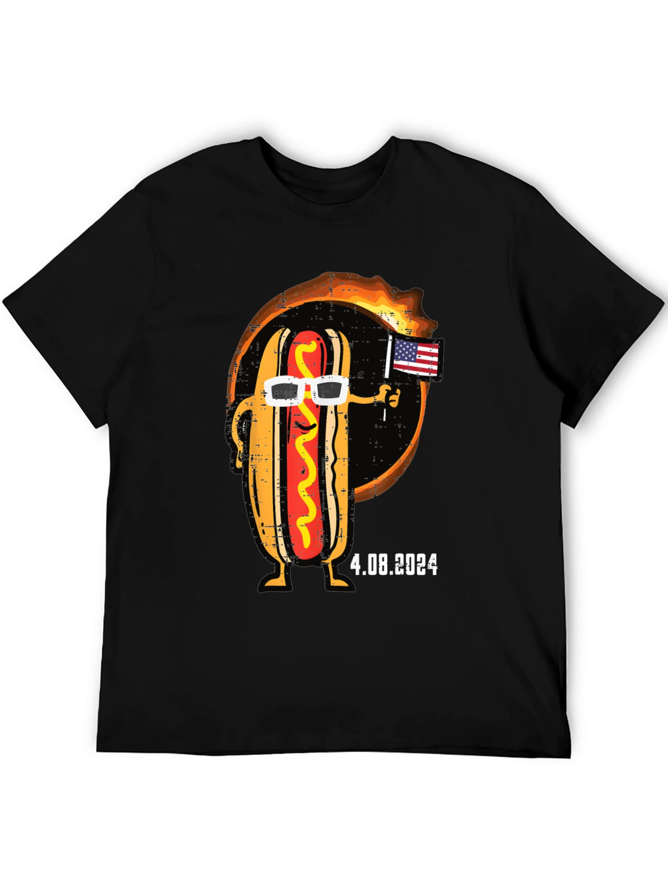 Black Cool Hot Dog T-Shirt - American Flag & Sunglasses view 5