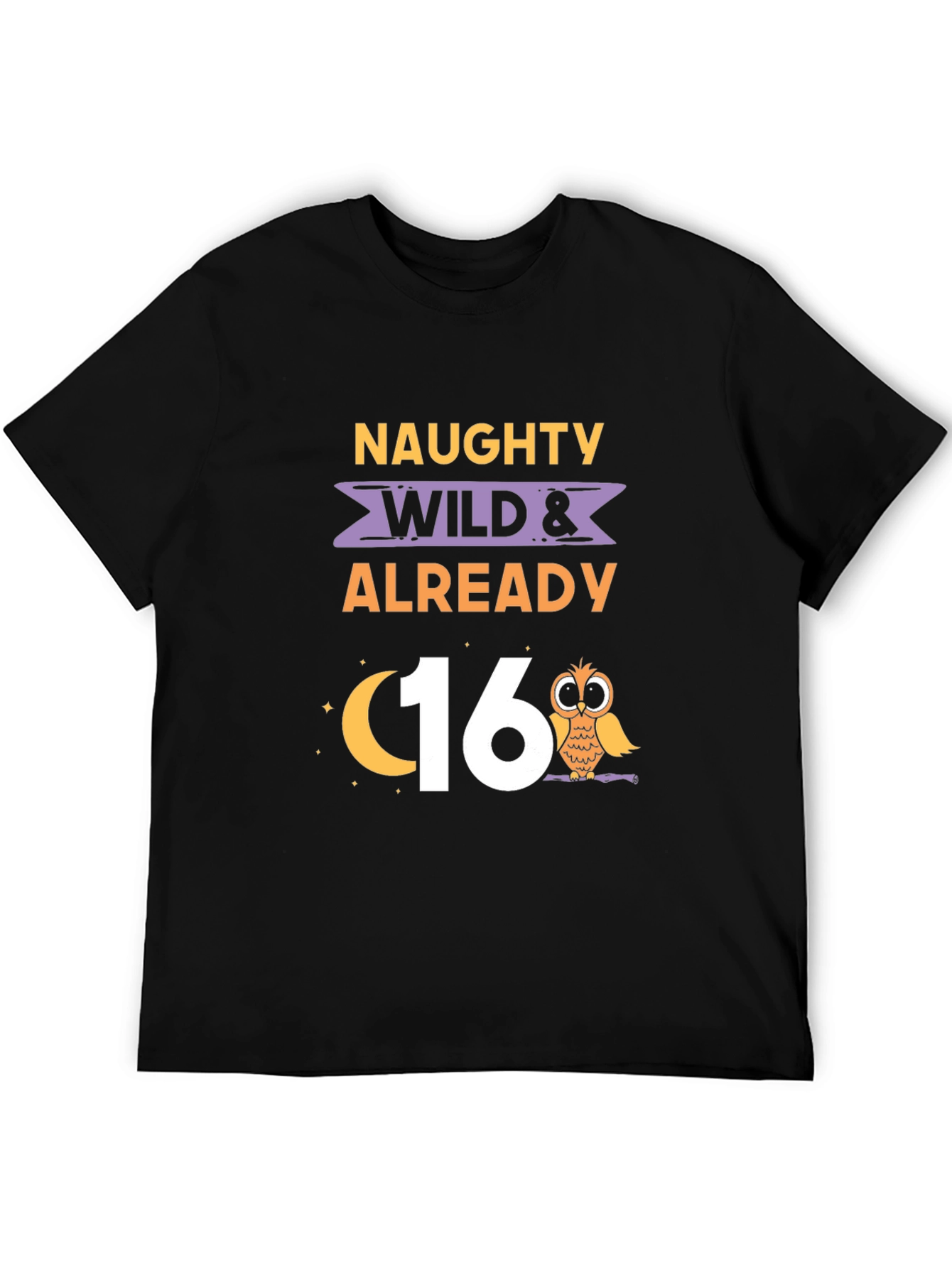 Black Naughty Wild & Already 16th Birthday Owl Graphic Tee view 5