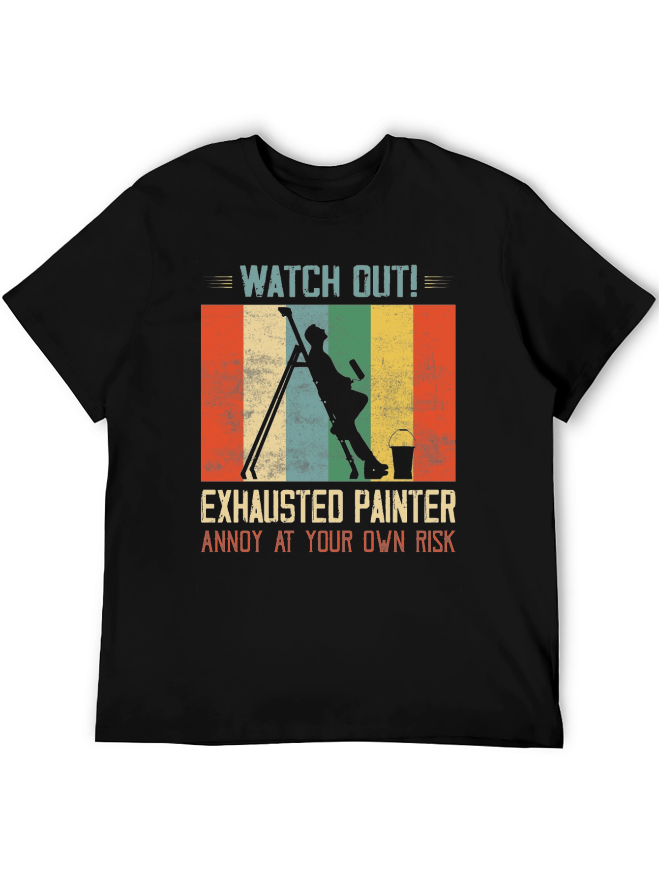 Black Exhausted Painter T-Shirt: Funny Painting Crew Apparel view 5