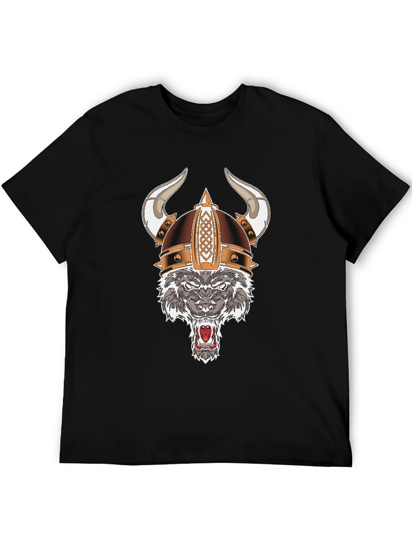 Black Wolf Viking Helmet T-Shirt view 5
