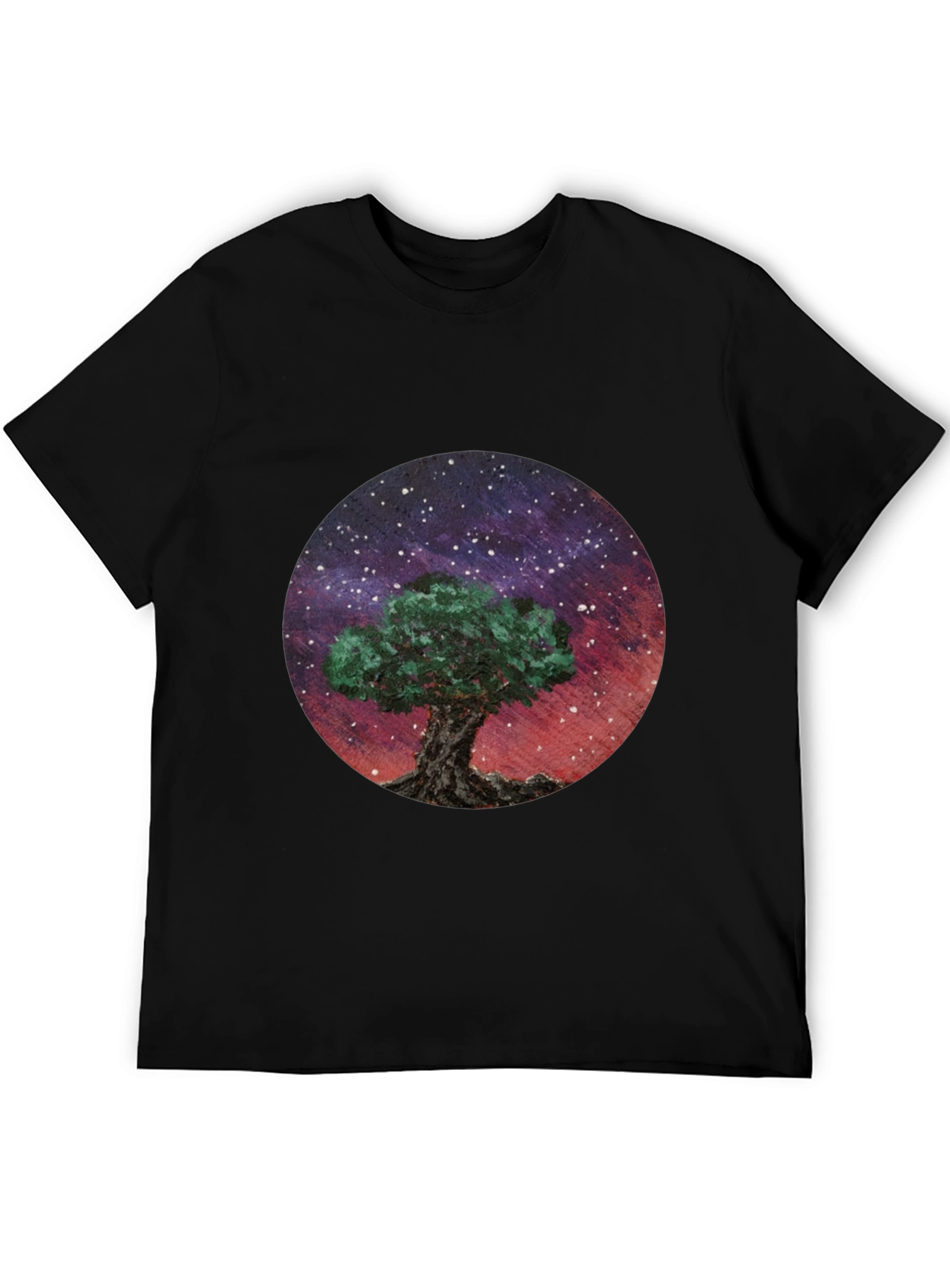 Black Celestial Tree Graphic Tee - Black Cotton Blend view 5