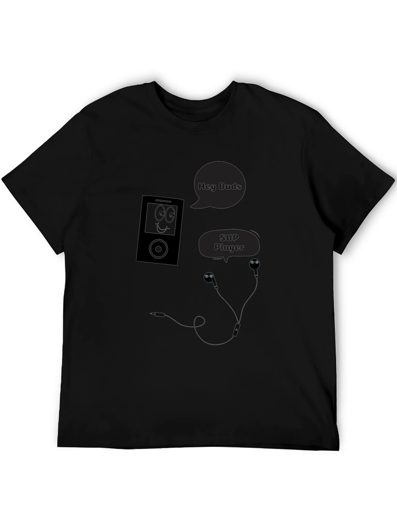 Black Hey Buds! Black Graphic Tee - Music Player Humor view 5