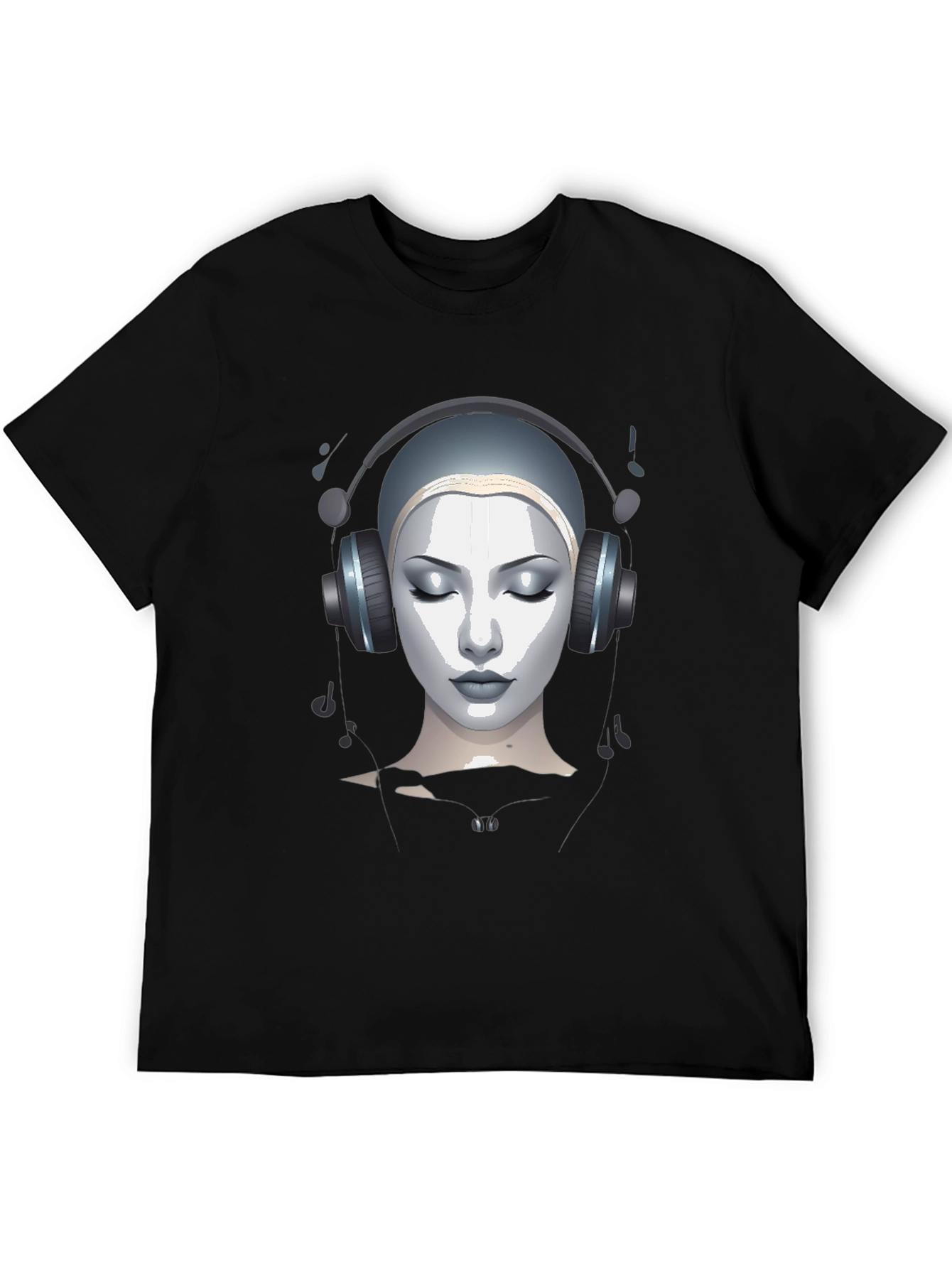 Black Abstract Woman with Headphones Graphic Tee view 5