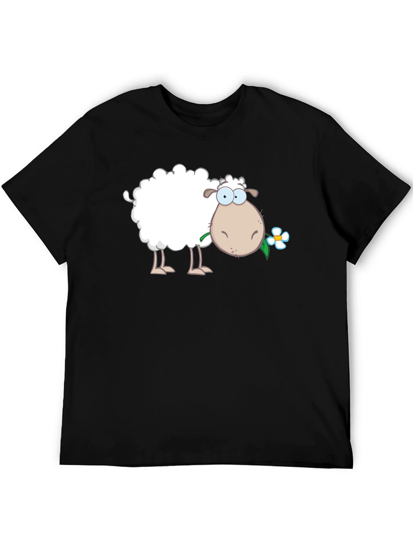 Black Funny Sheep with Flower Black T-Shirt view 5