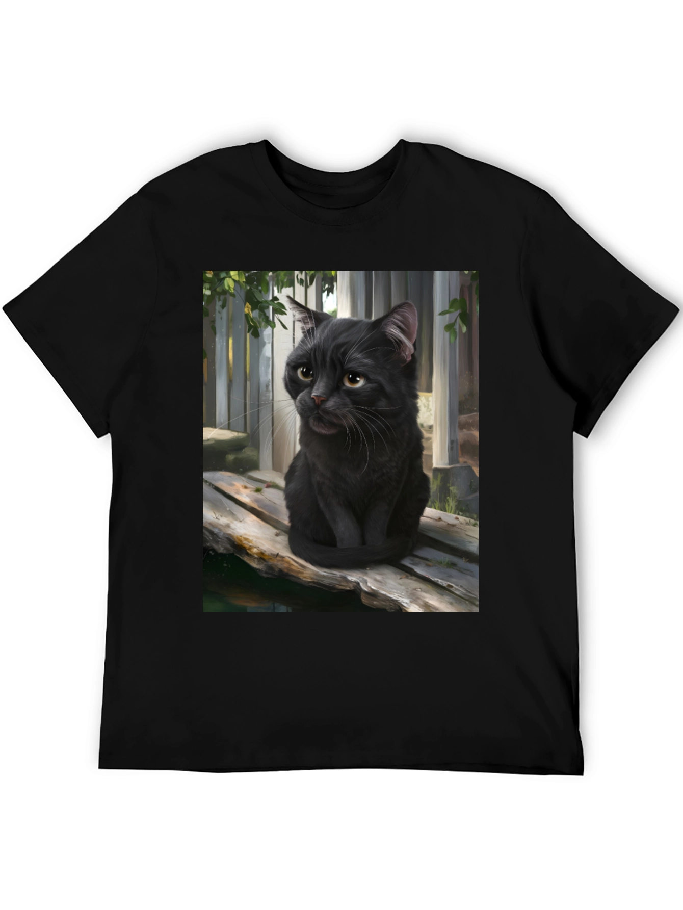 Black Black Cat Portrait Graphic T-Shirt view 5