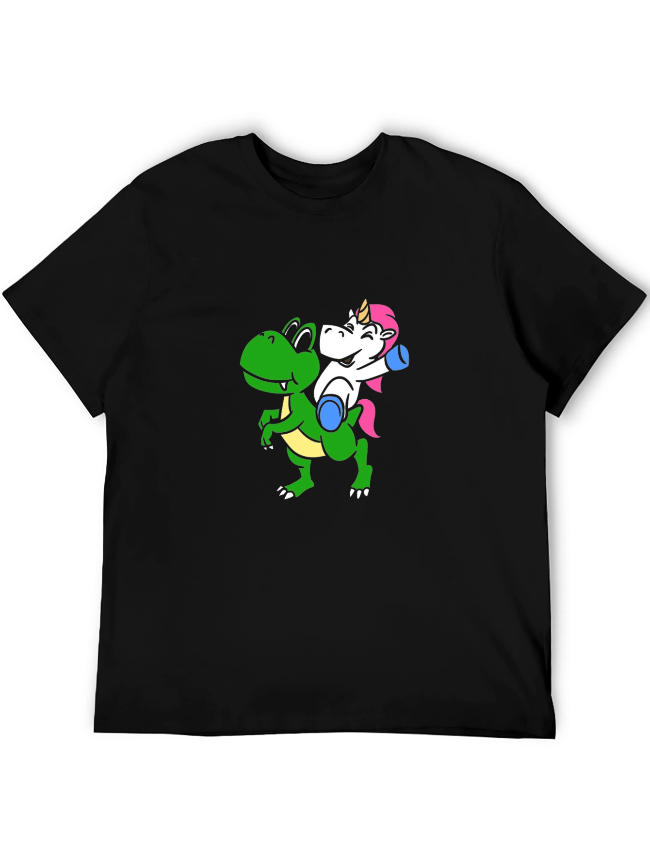 Black Unicorn Riding Dinosaur Graphic T-Shirt view 5