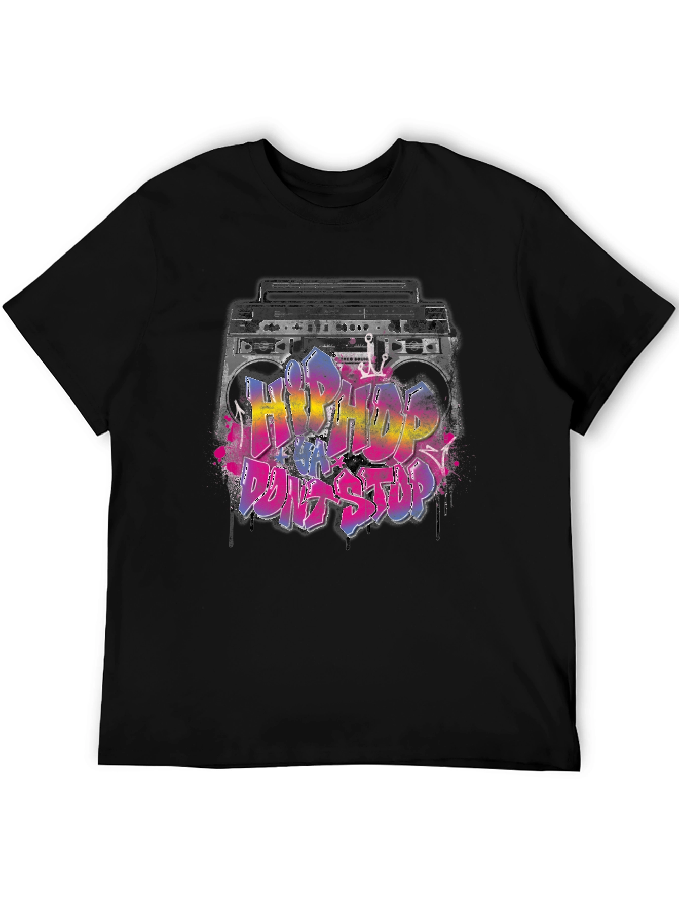 Black Hip Hop Boombox Graphic T-Shirt view 5