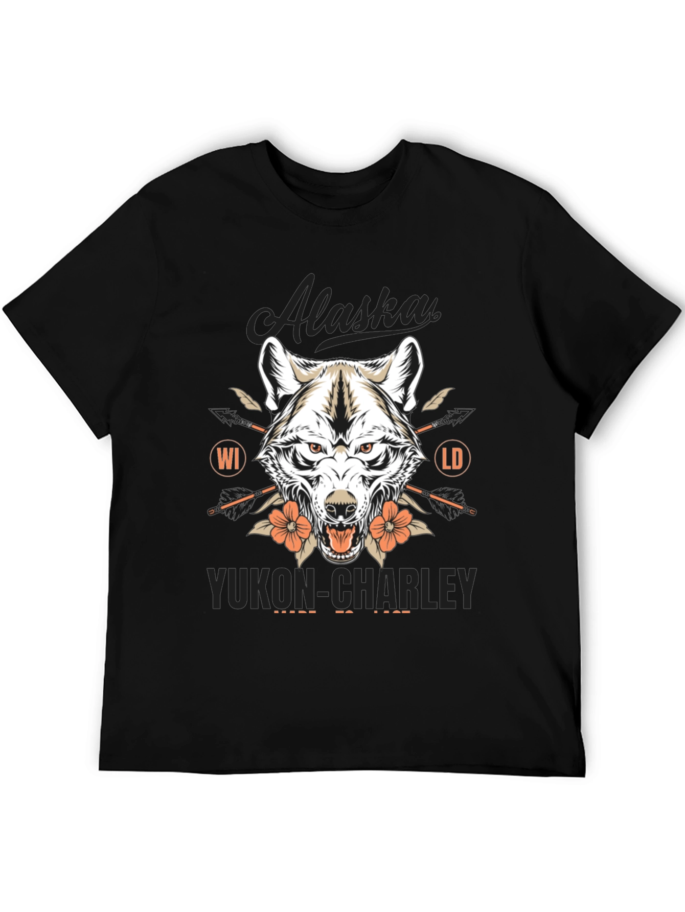 Black Alaska Yukon Charley Wolf Graphic T-Shirt view 5