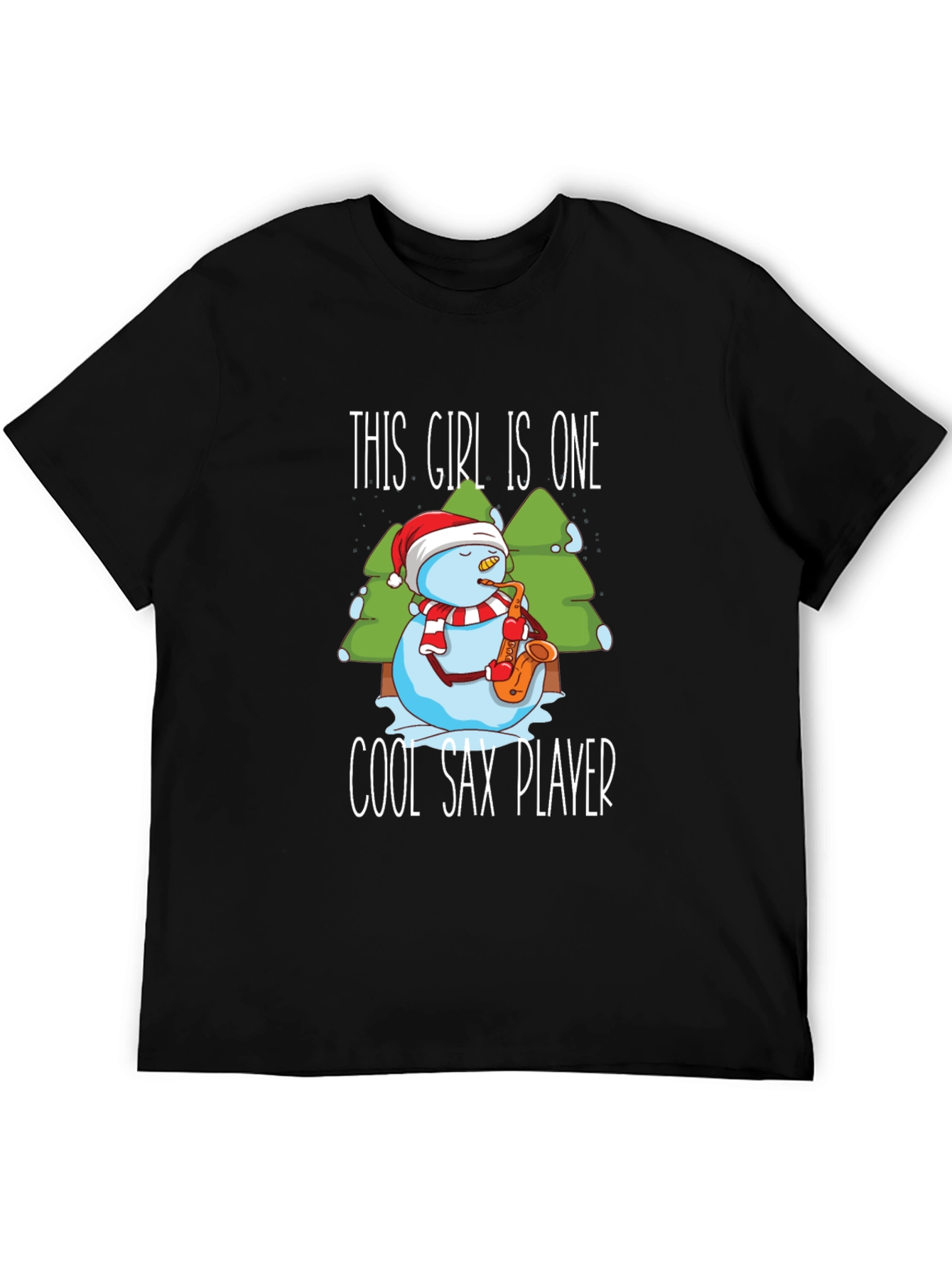 Black Cool Sax Player Snowman Graphic T-Shirt view 5