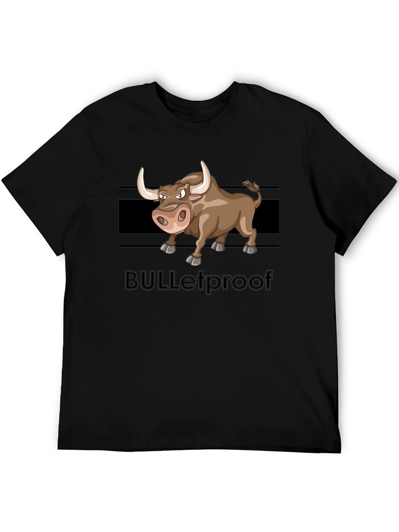 Black Cartoon Bull Graphic Tee - "BULLETproof" Black T-Shirt view 5