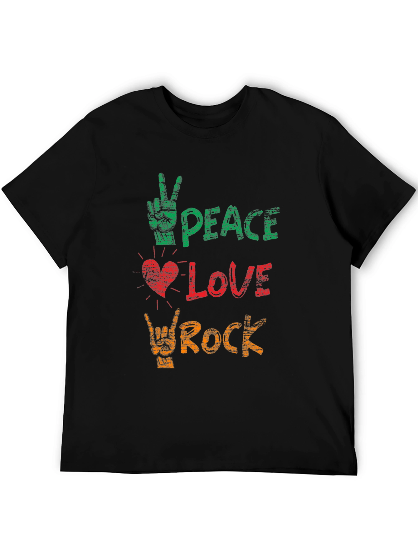 Black Peace Love Rock Graphic Tee - Black Cotton T-Shirt view 5