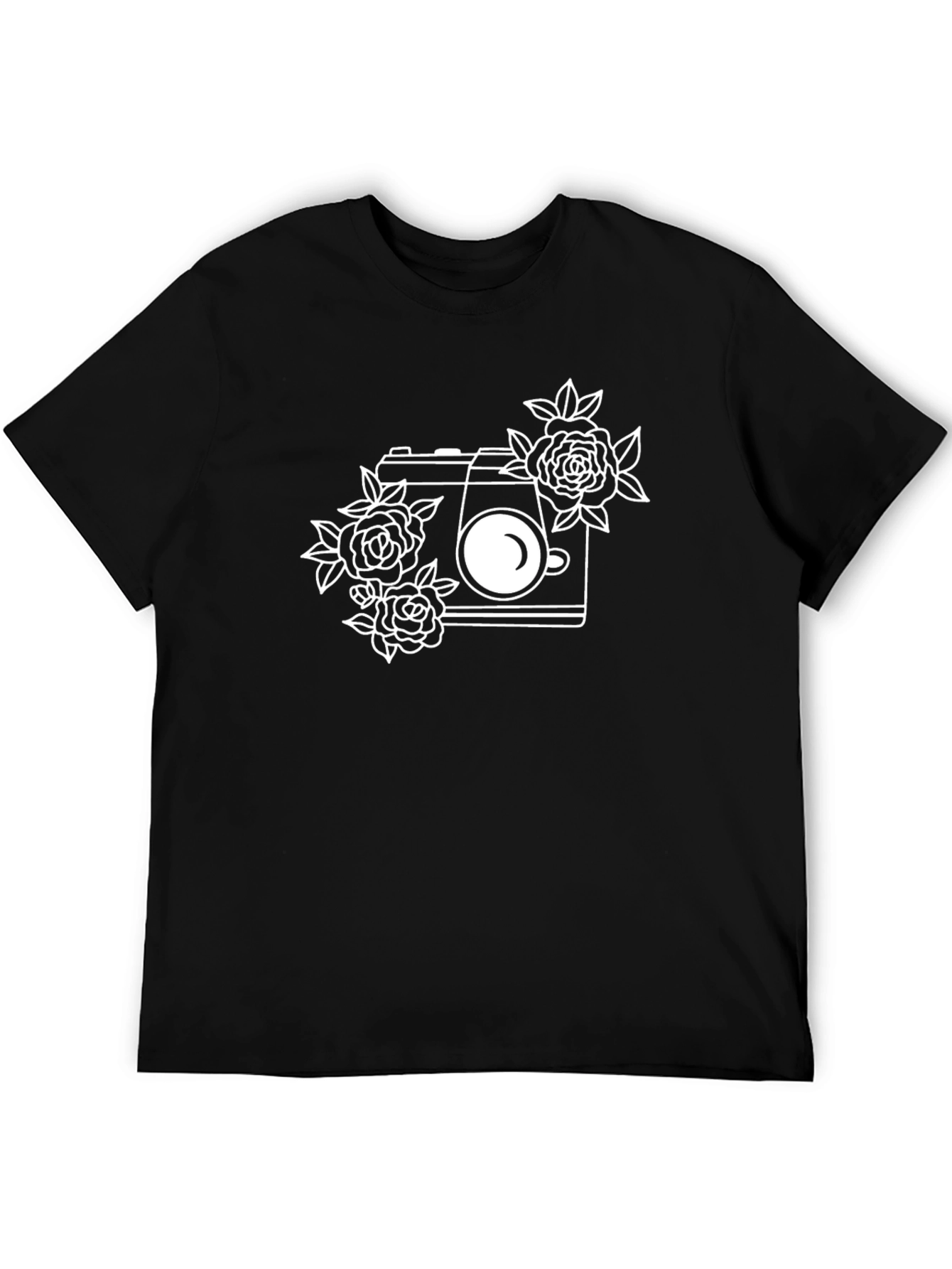 Black Floral Camera Graphic Tee - Stylish & Unique view 5