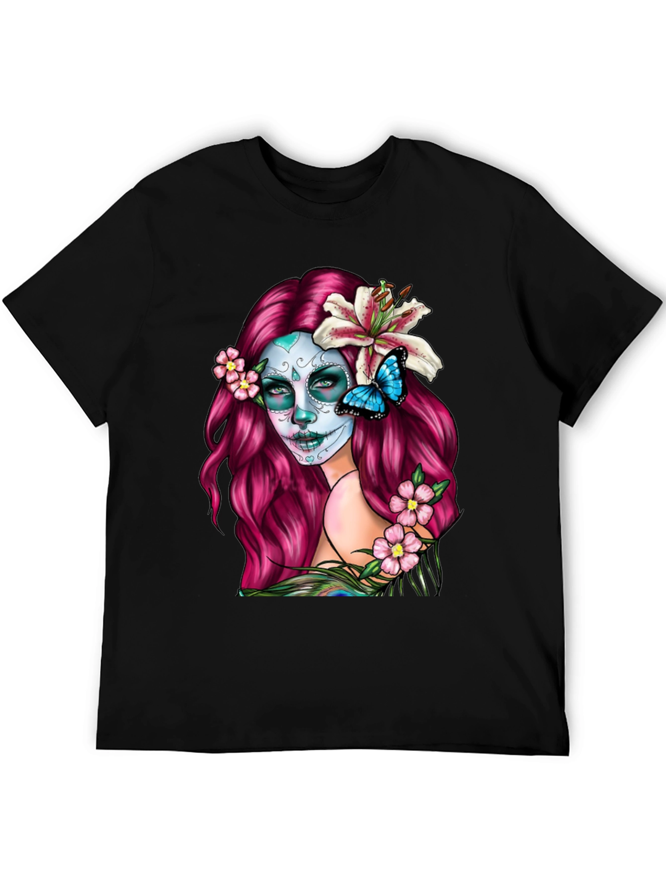 Black Sugar Skull Woman Graphic T-Shirt - Day of the Dead view 5