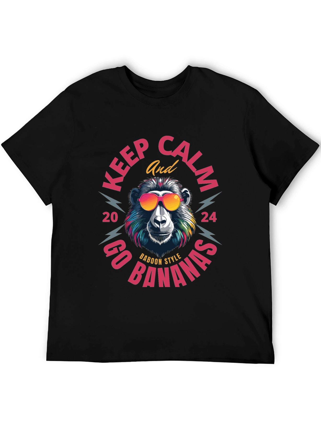Black Keep Calm Baboon Style T-Shirt view 5