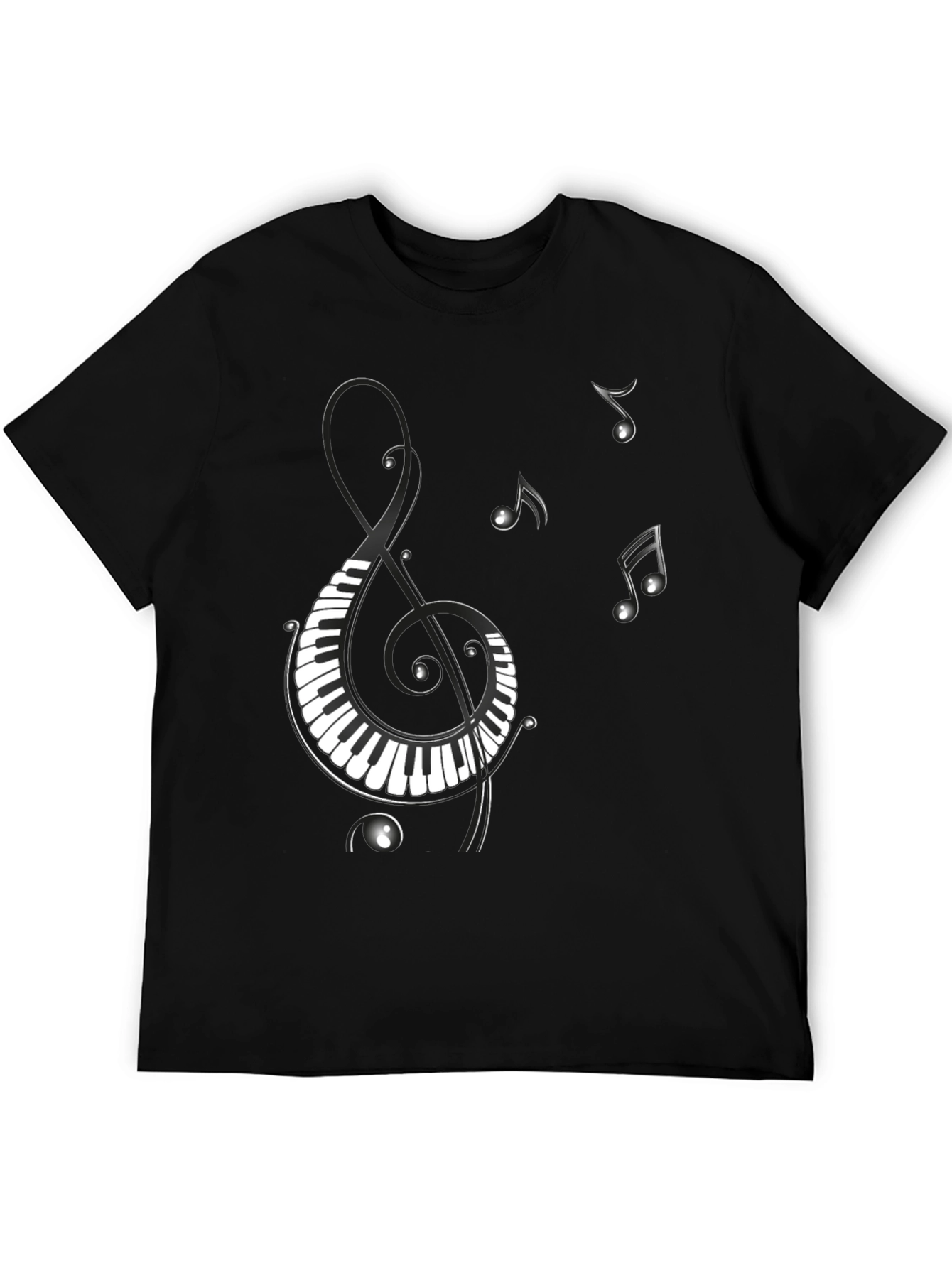 Black Musical Notes Piano Treble Clef Graphic T-Shirt view 5