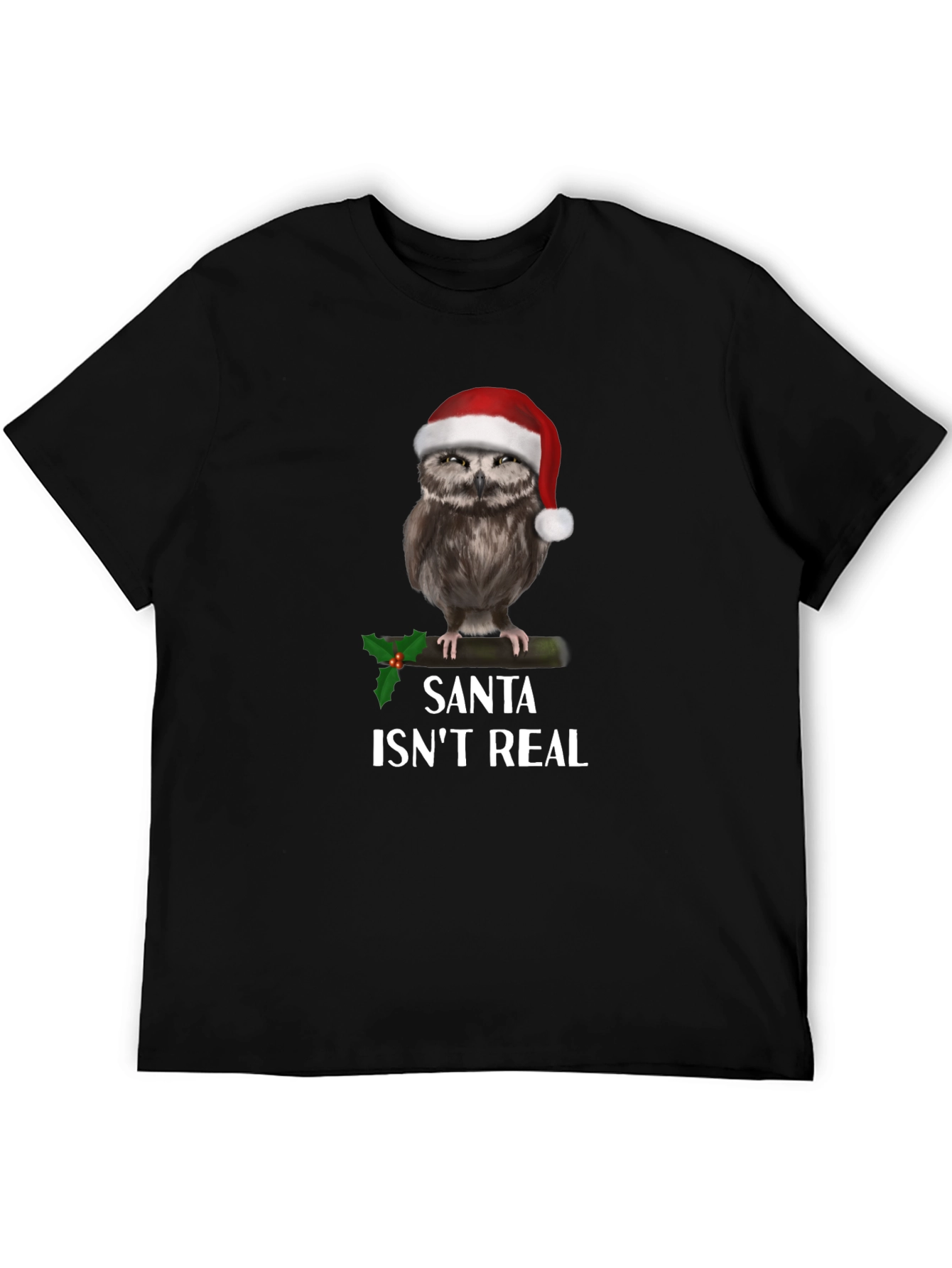 Black Santa Isn't Real Owl Christmas T-Shirt view 5