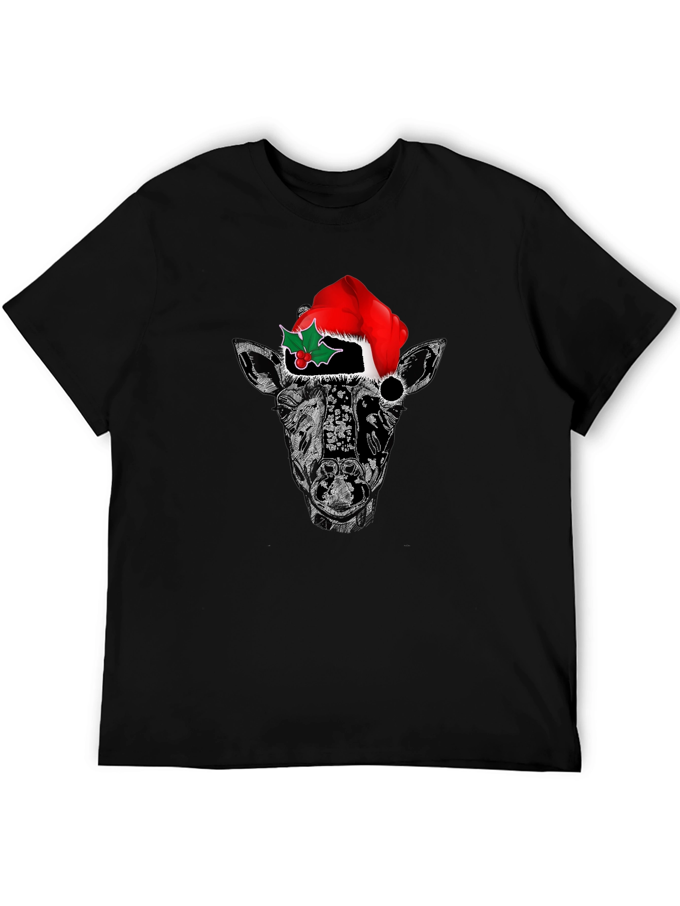 Black Giraffe Christmas T-Shirt - Holiday Festive Tee view 5
