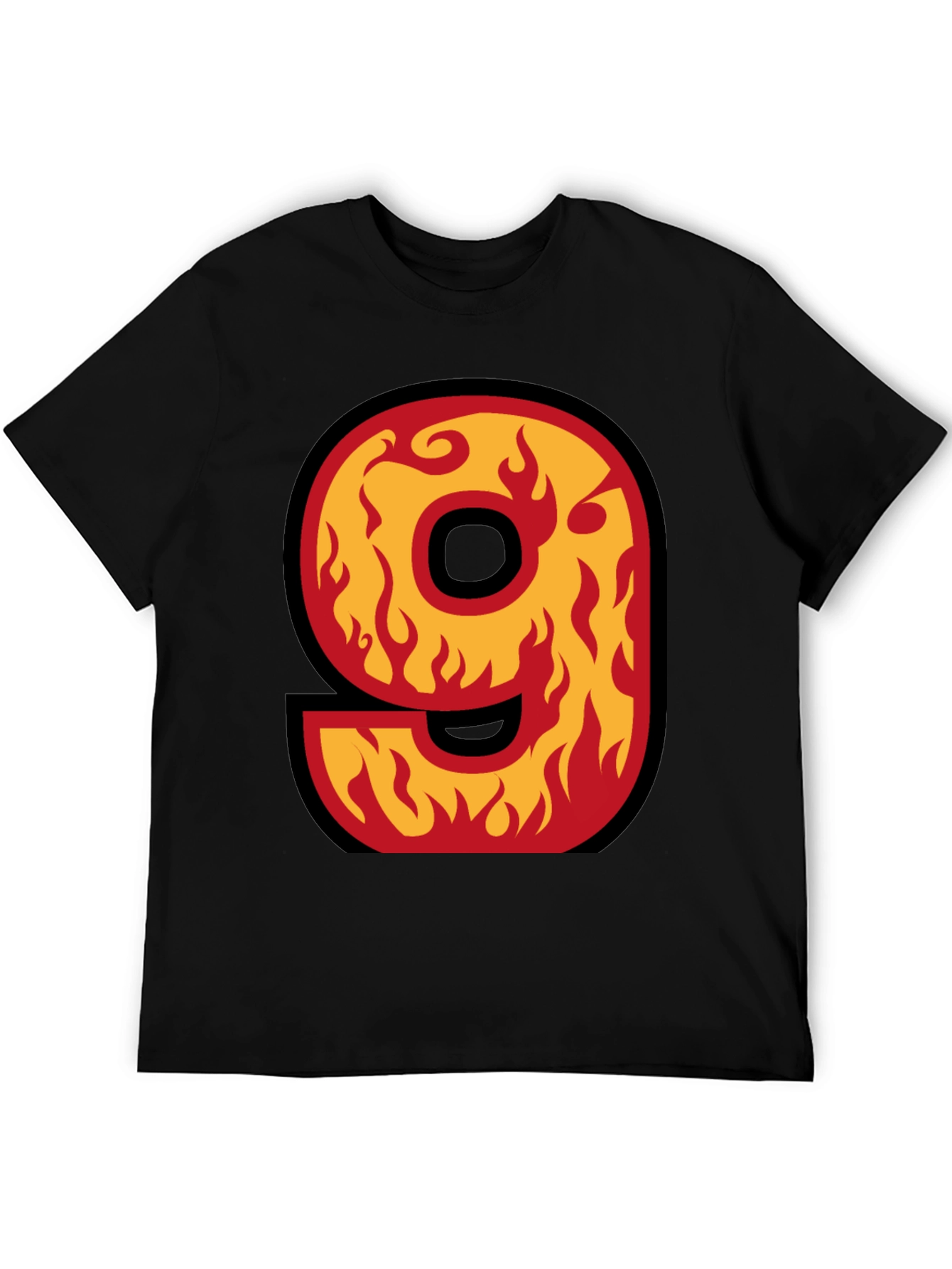 Black Fiery Number 9 T-Shirt - Bold Graphic Tee view 5