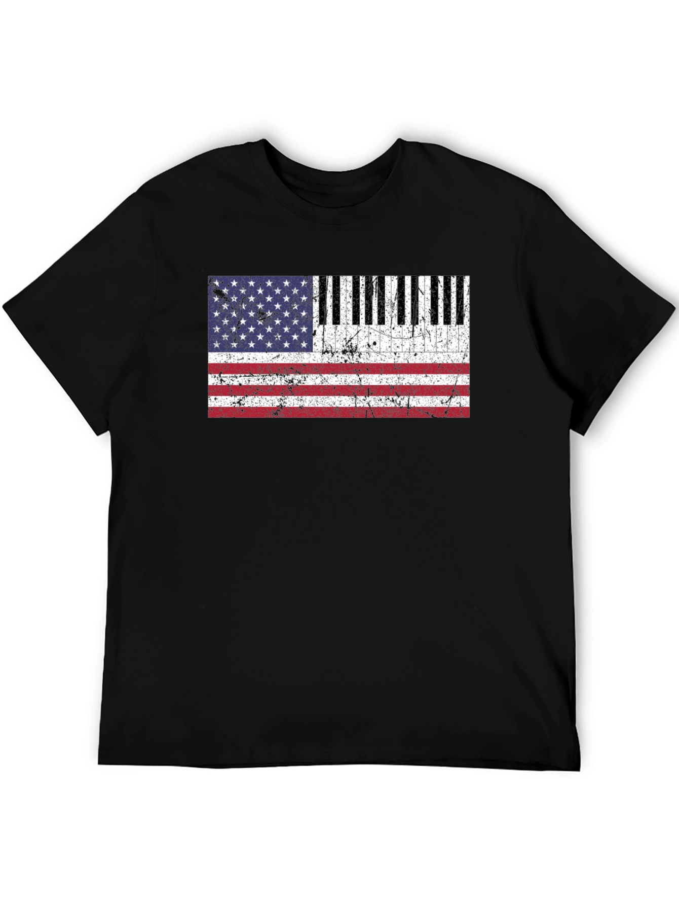 Black Piano Keys American Flag Graphic T-Shirt view 5