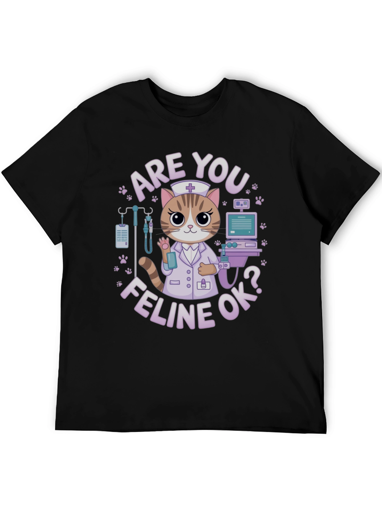 Black Are You Feline Ok? T-Shirt view 5