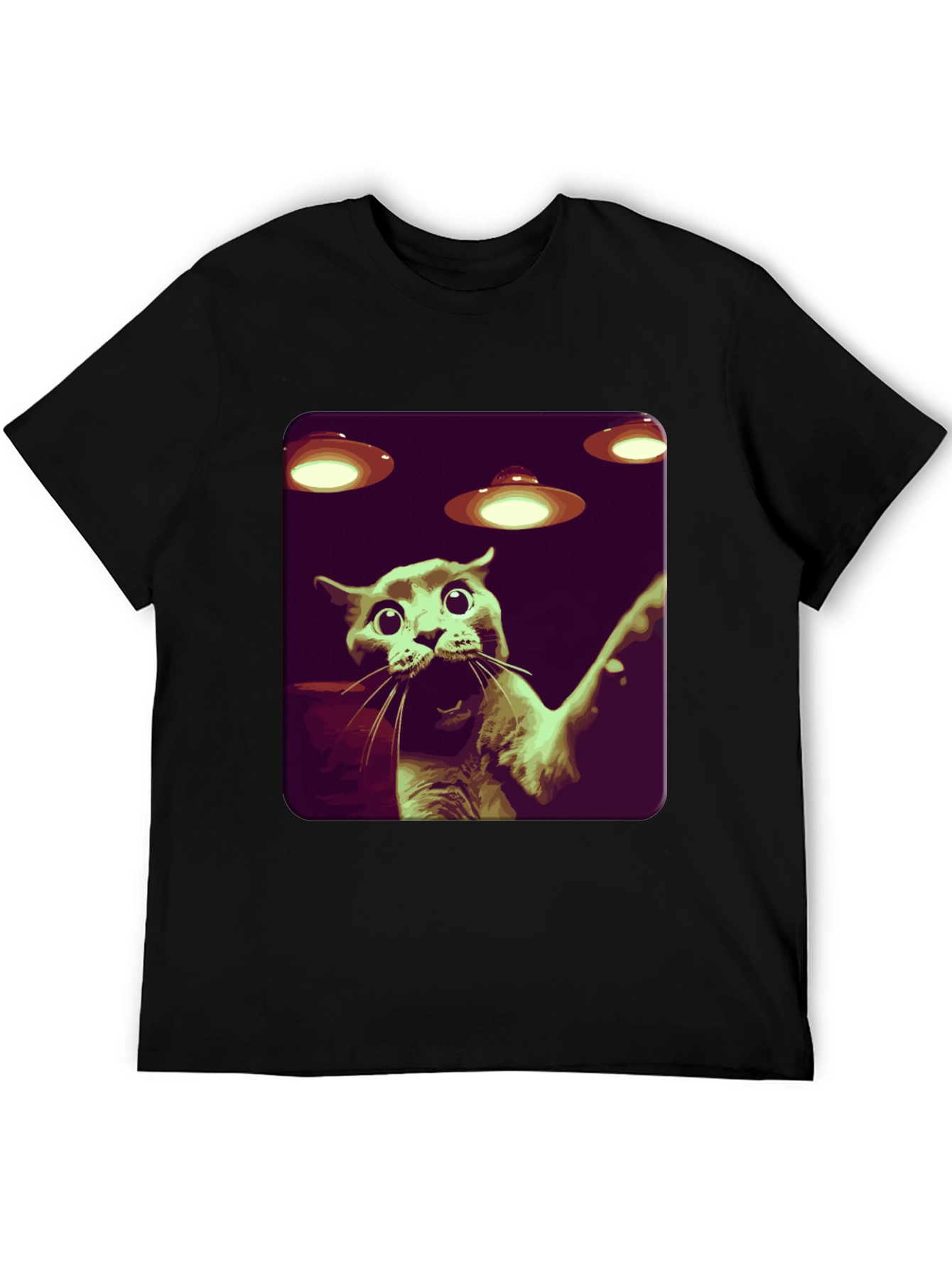 Black Alien Cat Abduction Graphic Tee - Black view 5