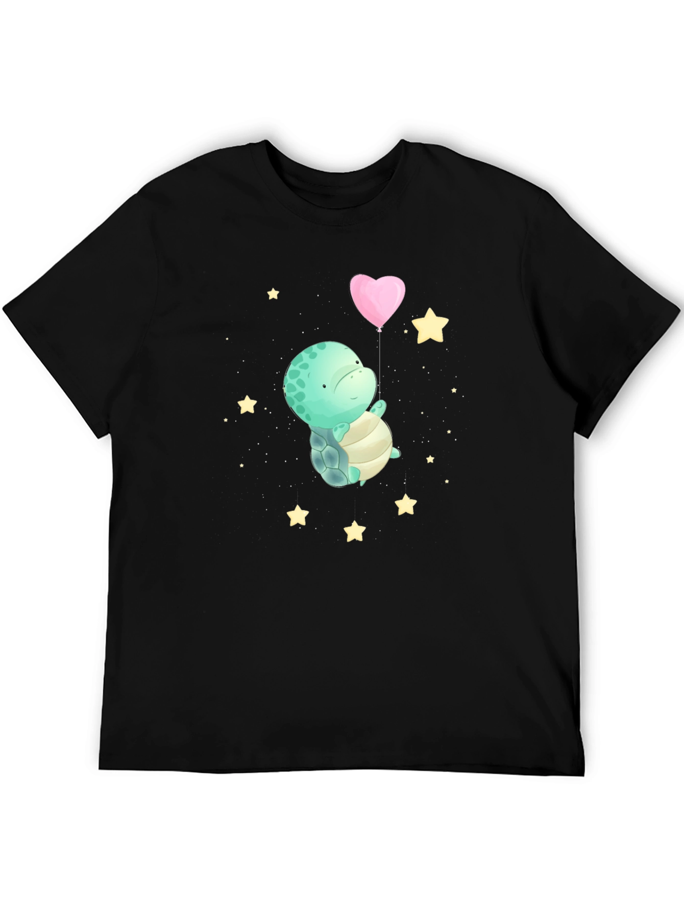 Black Cute Turtle Heart Balloon Graphic T-Shirt view 5