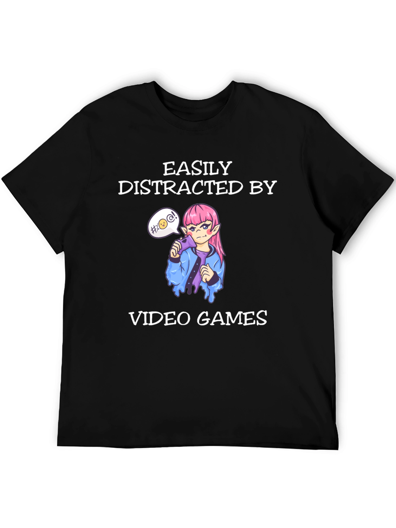 Black Easily Distracted by Video Games Black T-Shirt view 5